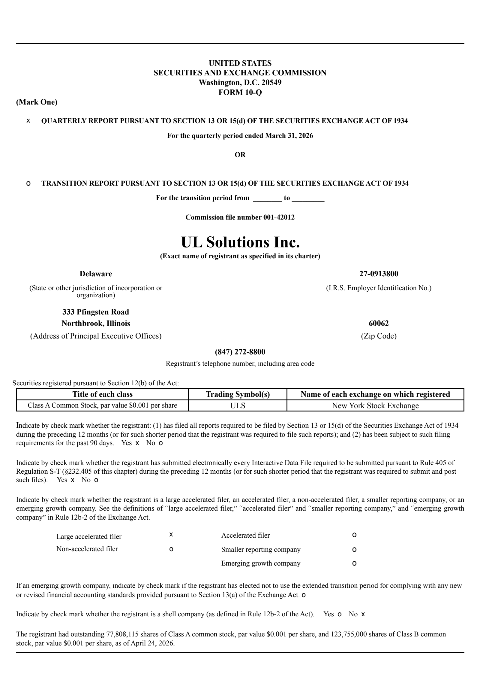 UL Solutions' Q1 2026 Quarterly report