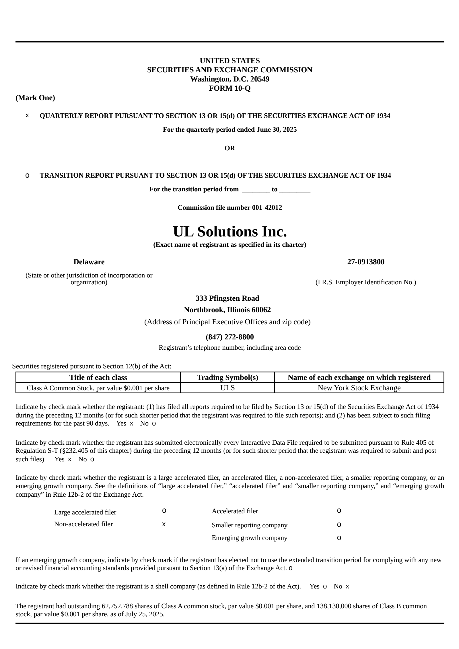 UL Solutions' Q2 2025 Quarterly report