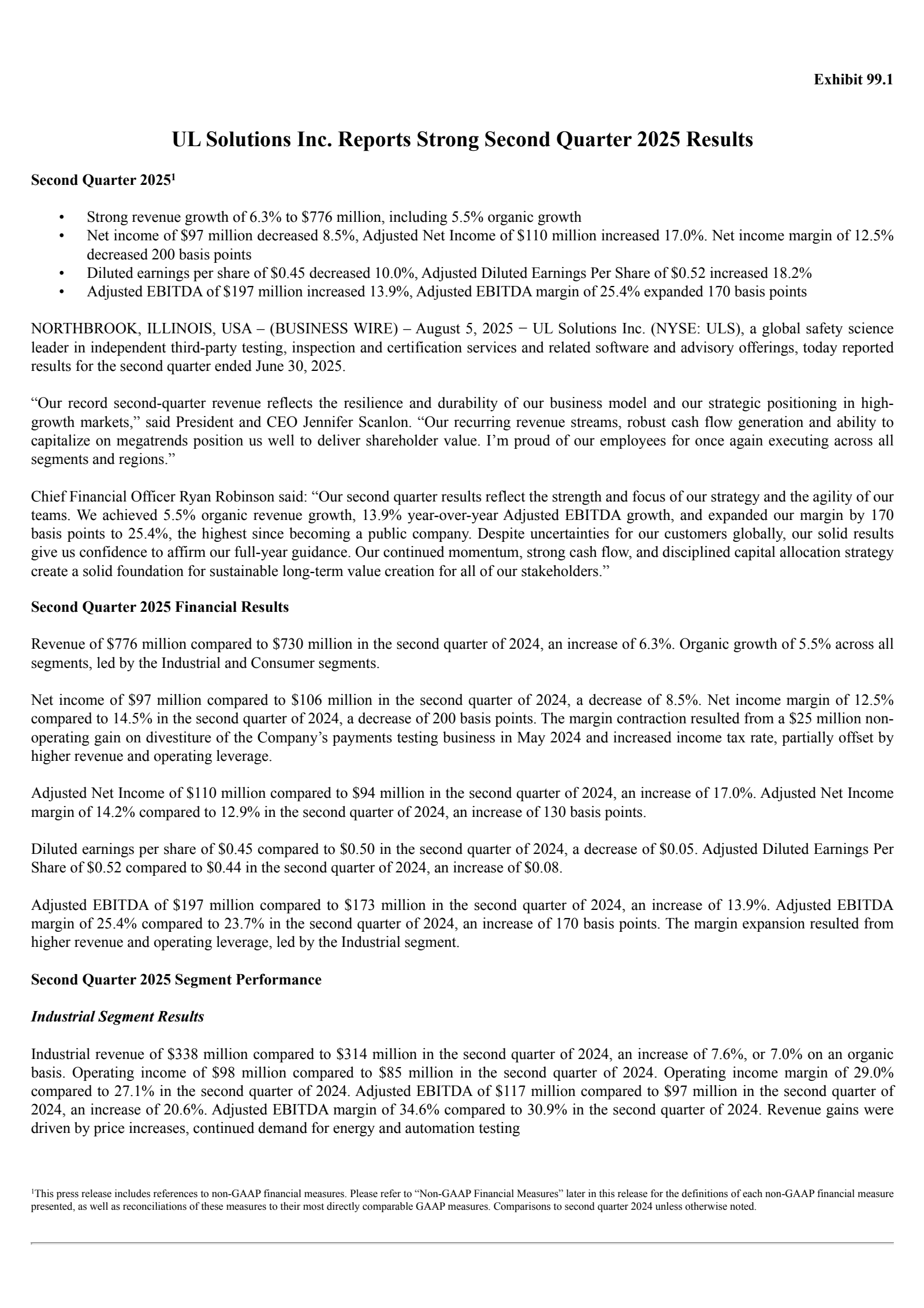 UL Solutions' Q2 2025 Press Release