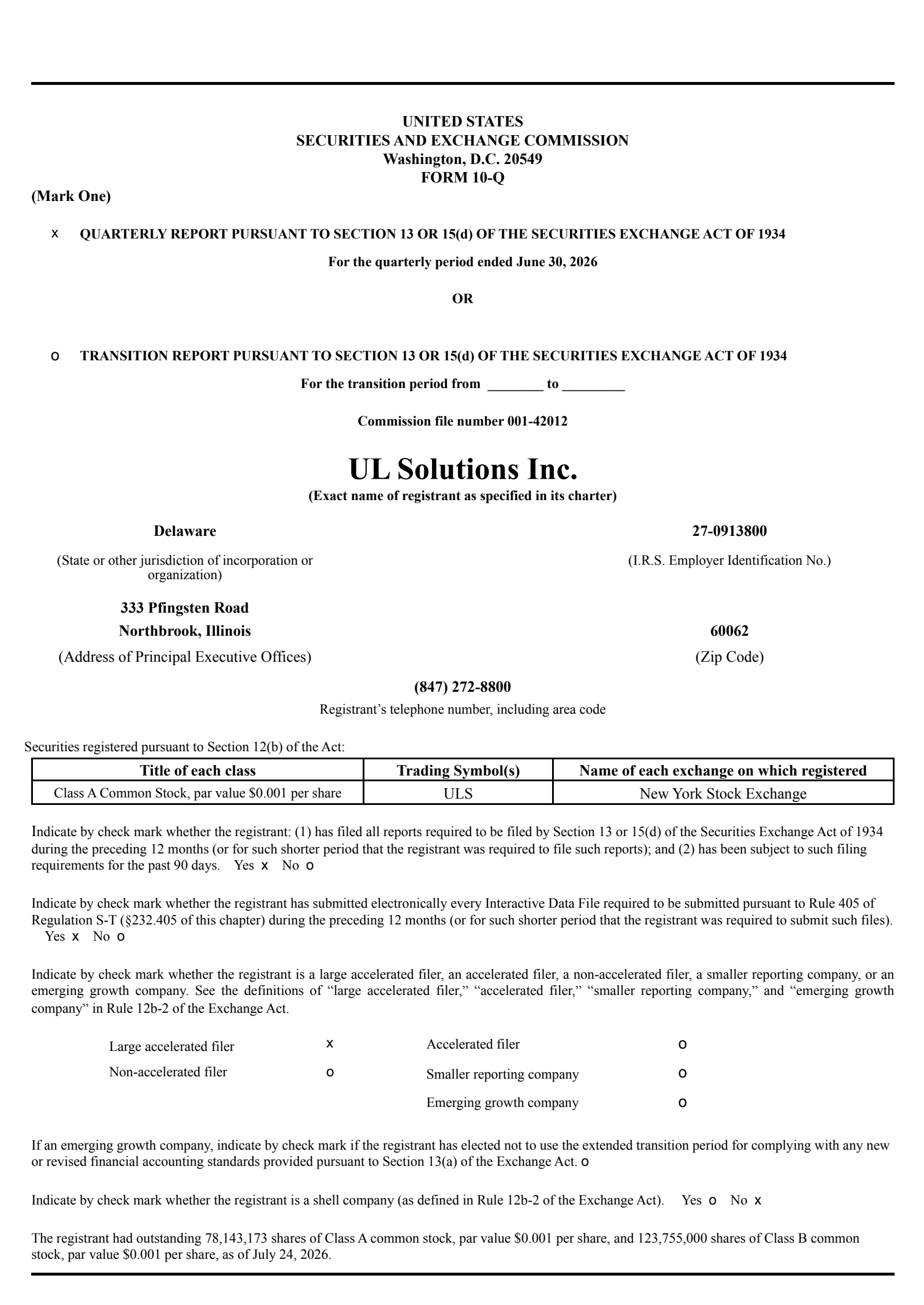 UL Solutions' Q2 2026 Quarterly report