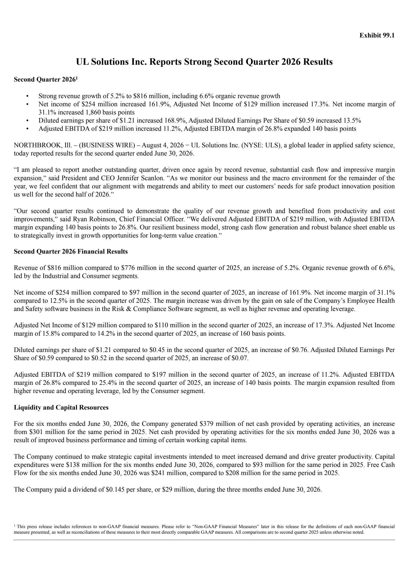 UL Solutions' Q2 2026 Press Release