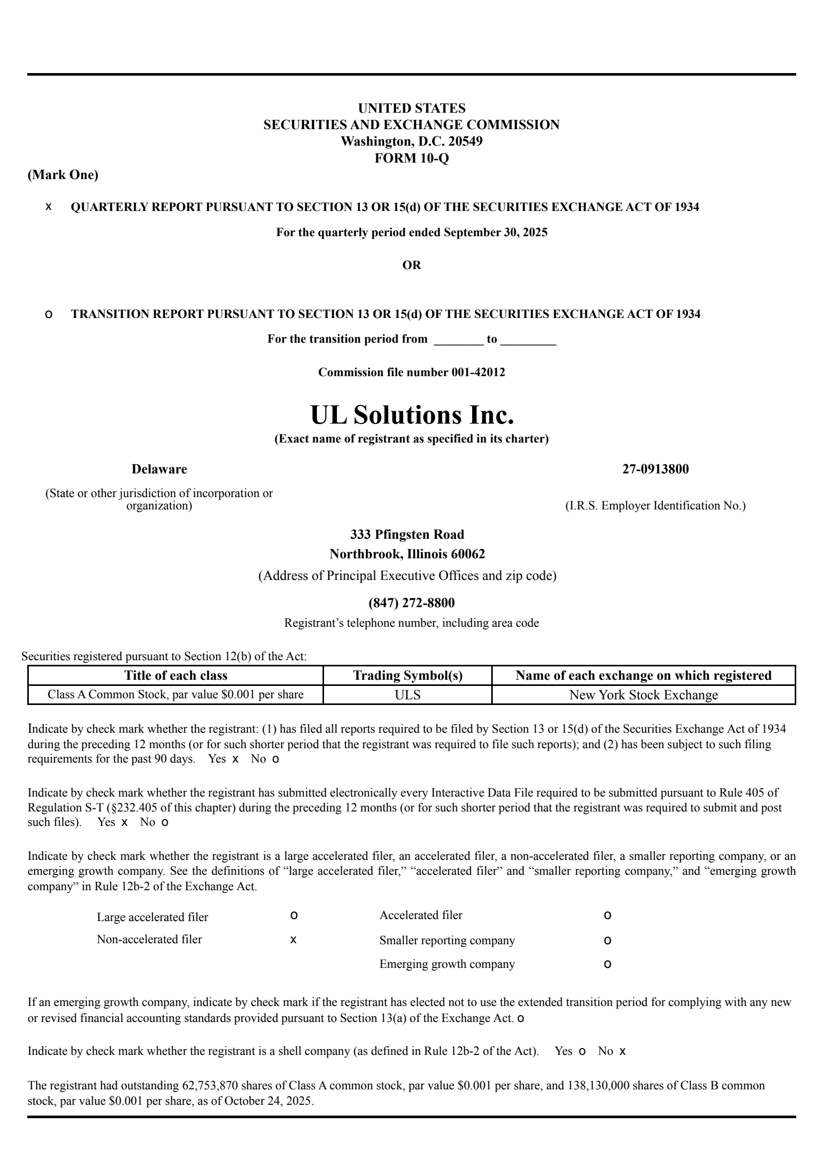 UL Solutions' Q3 2025 Quarterly Report