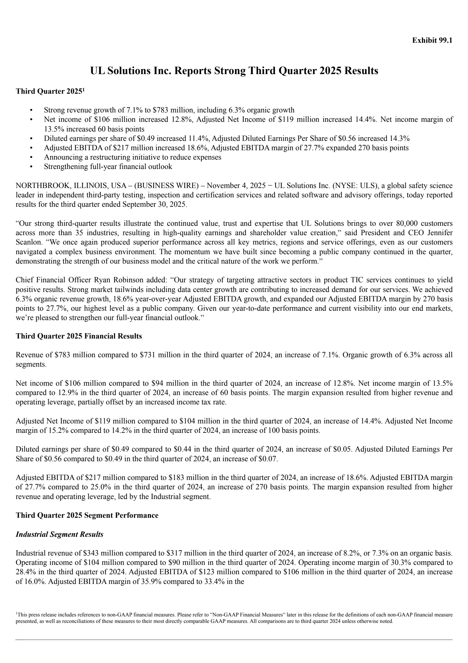 UL Solutions' Q3 2025 Earnings Release