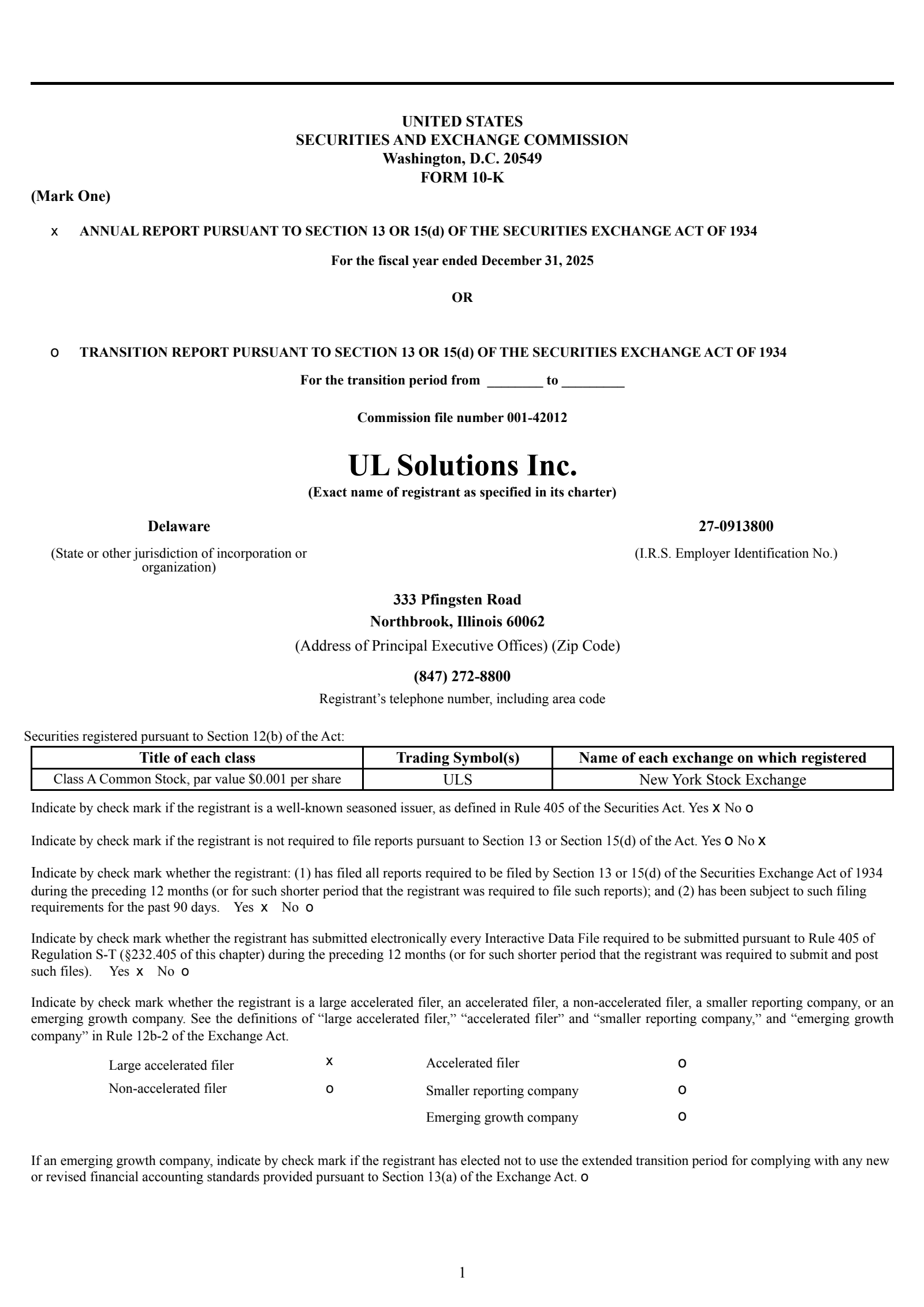 UL Solutions' Q4 2025 Annual report
