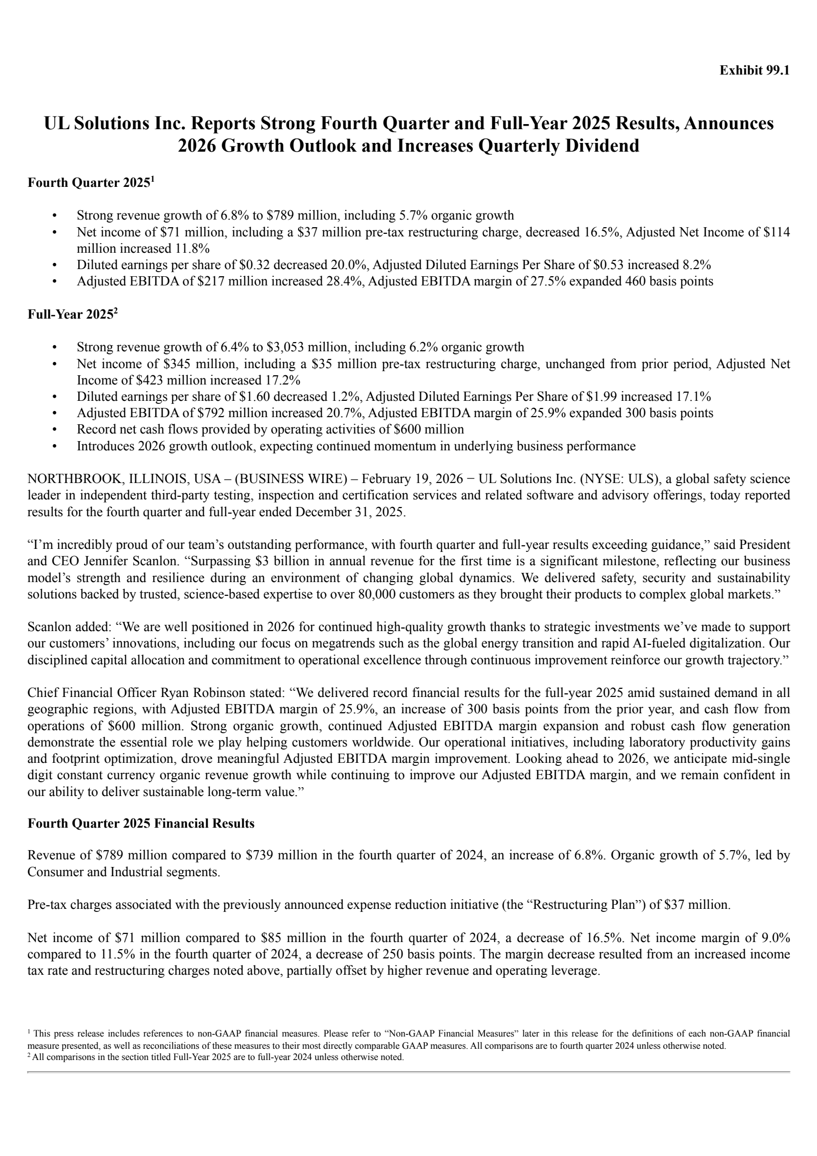 UL Solutions' Q4 2025 Press Release