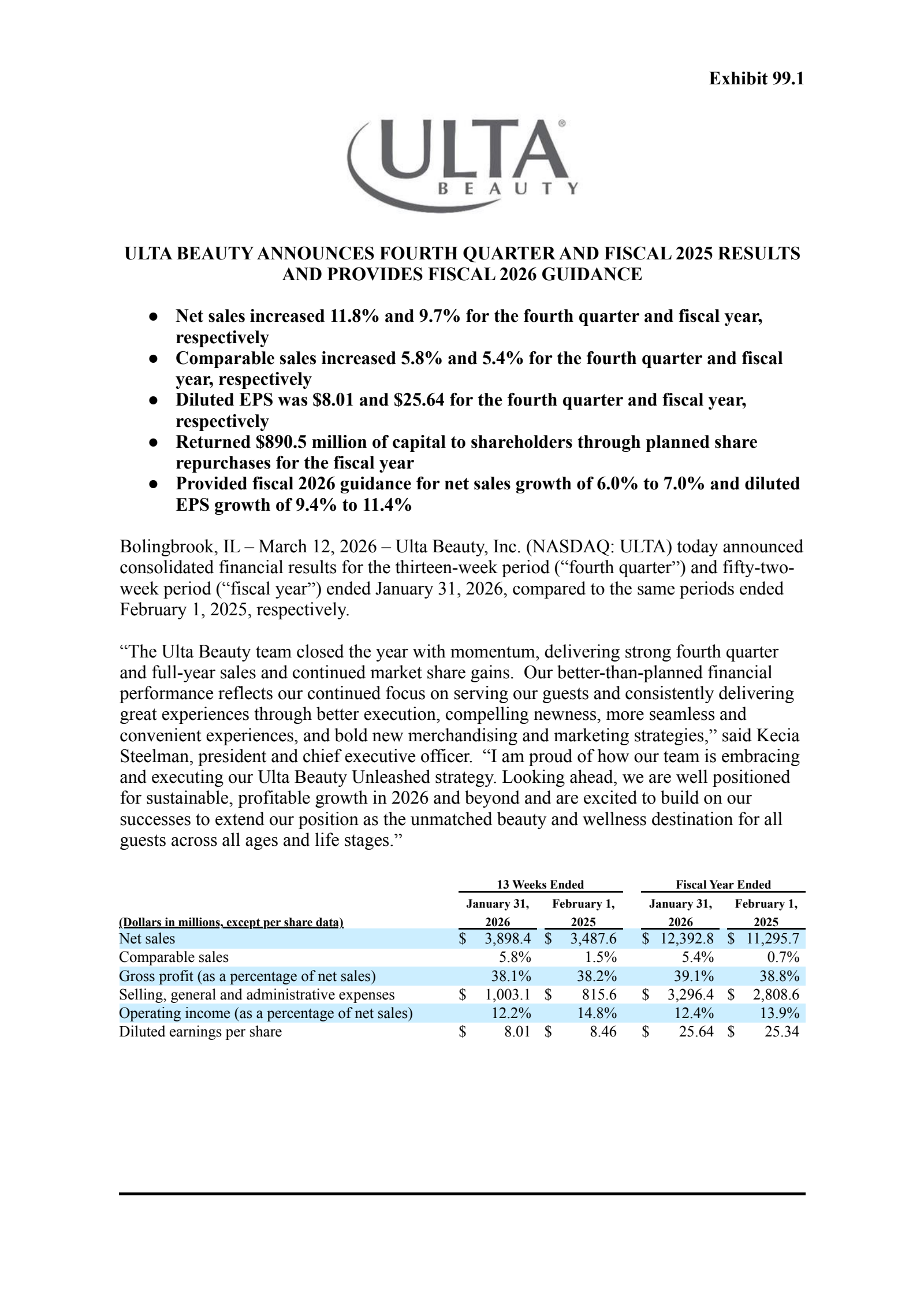 Ulta Beauty's Q4 2026 Press Release
