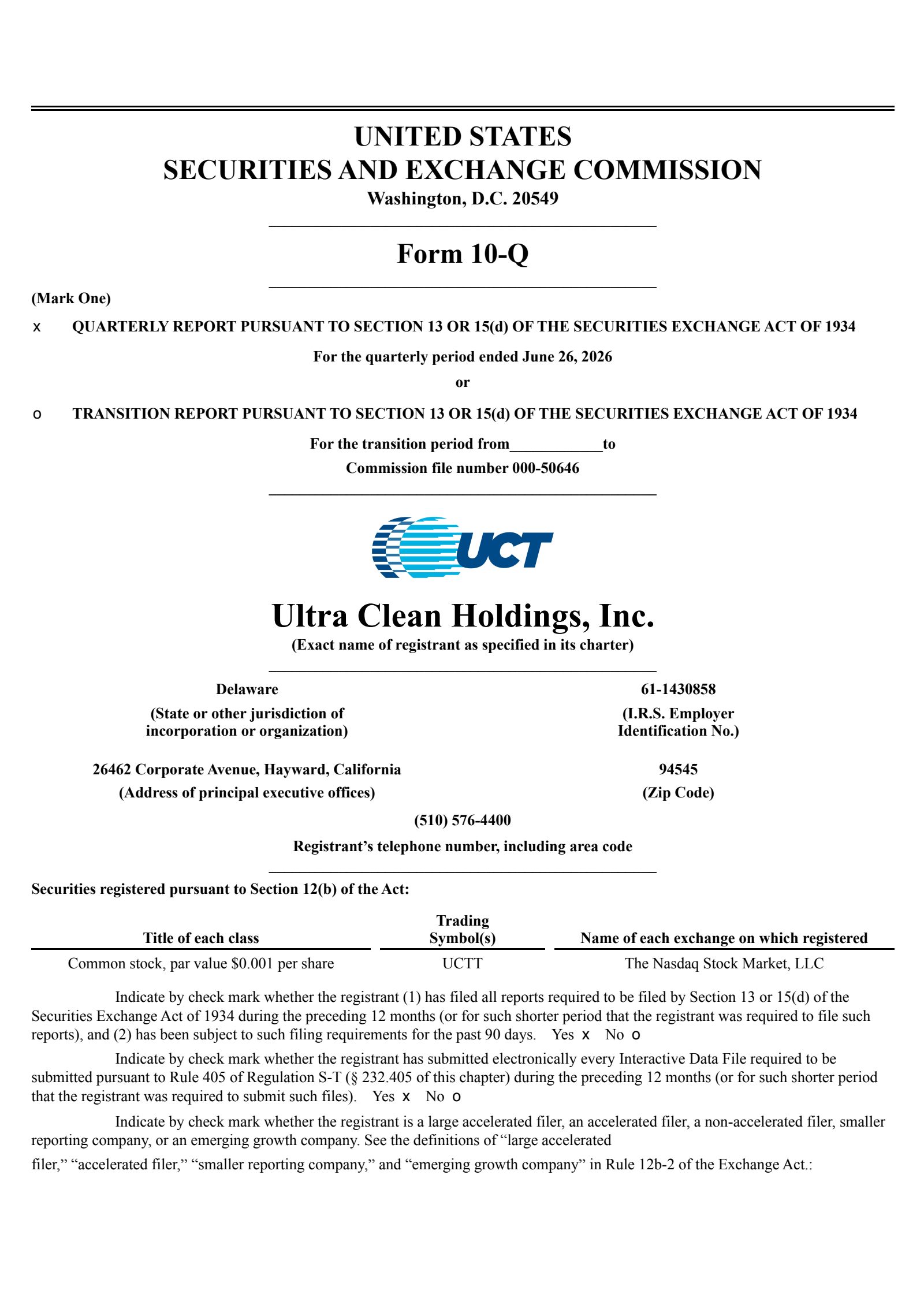 Ultra Clean's Q2 2026 Quarterly report