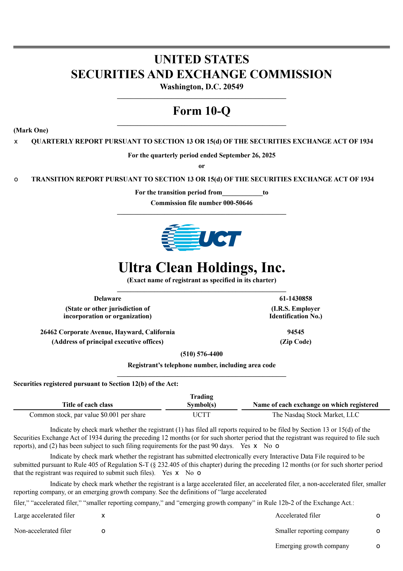 Ultra Clean's Q3 2025 Quarterly Report