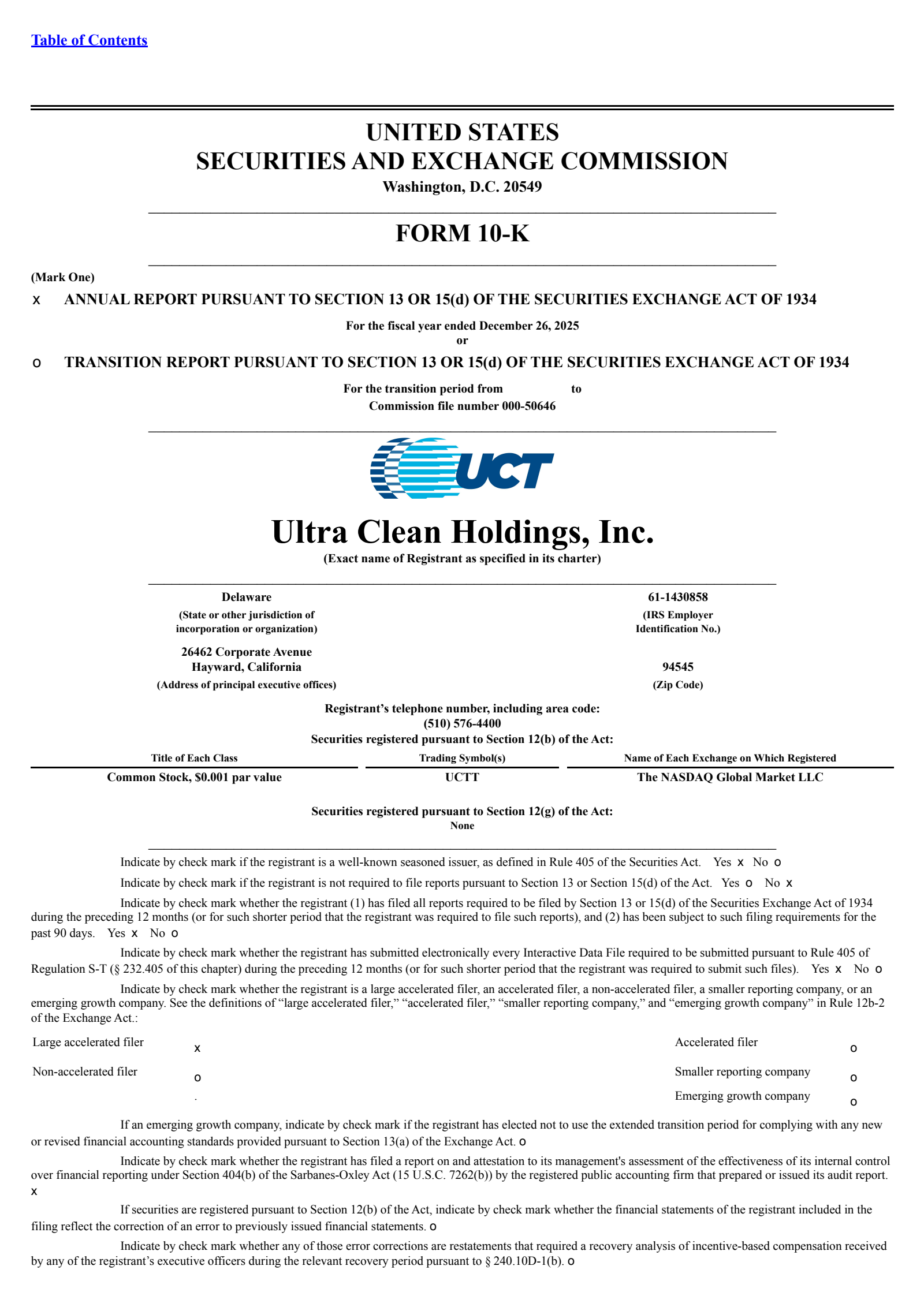 Ultra Clean's Q4 2025 Annual report