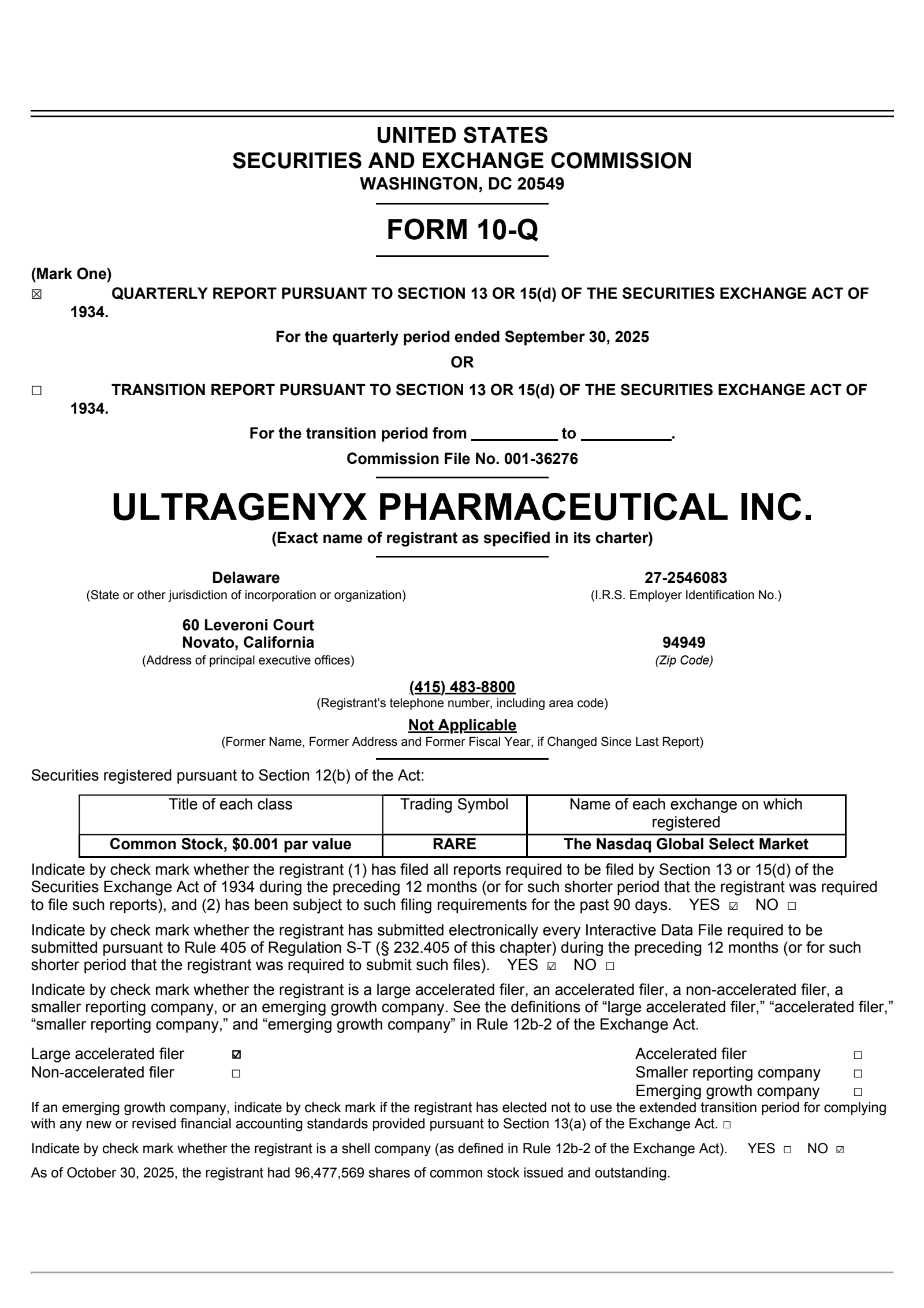 Ultragenyx Pharmaceutical's Q3 2025 Quarterly Report