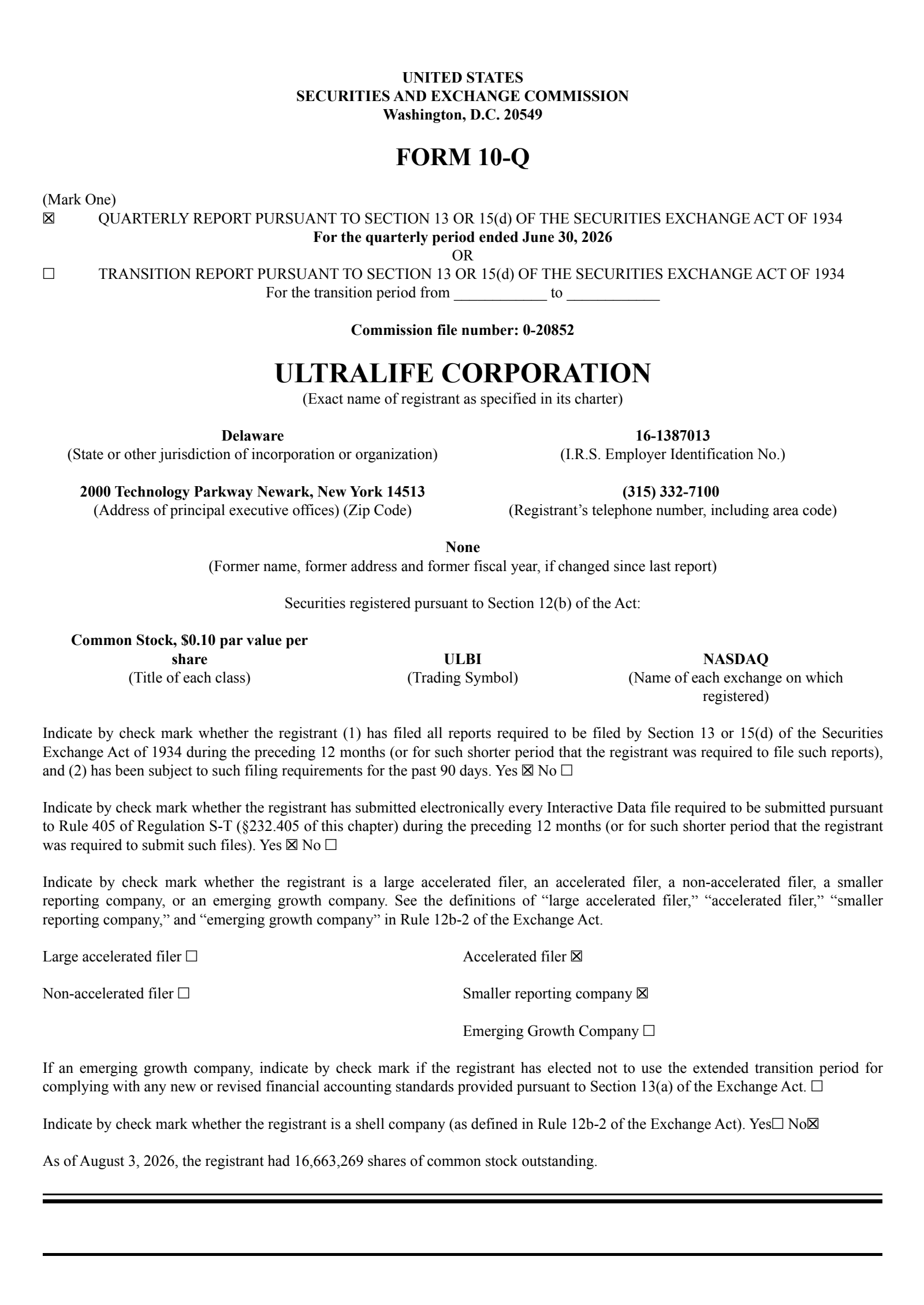 Ultralife's Q2 2026 Quarterly report