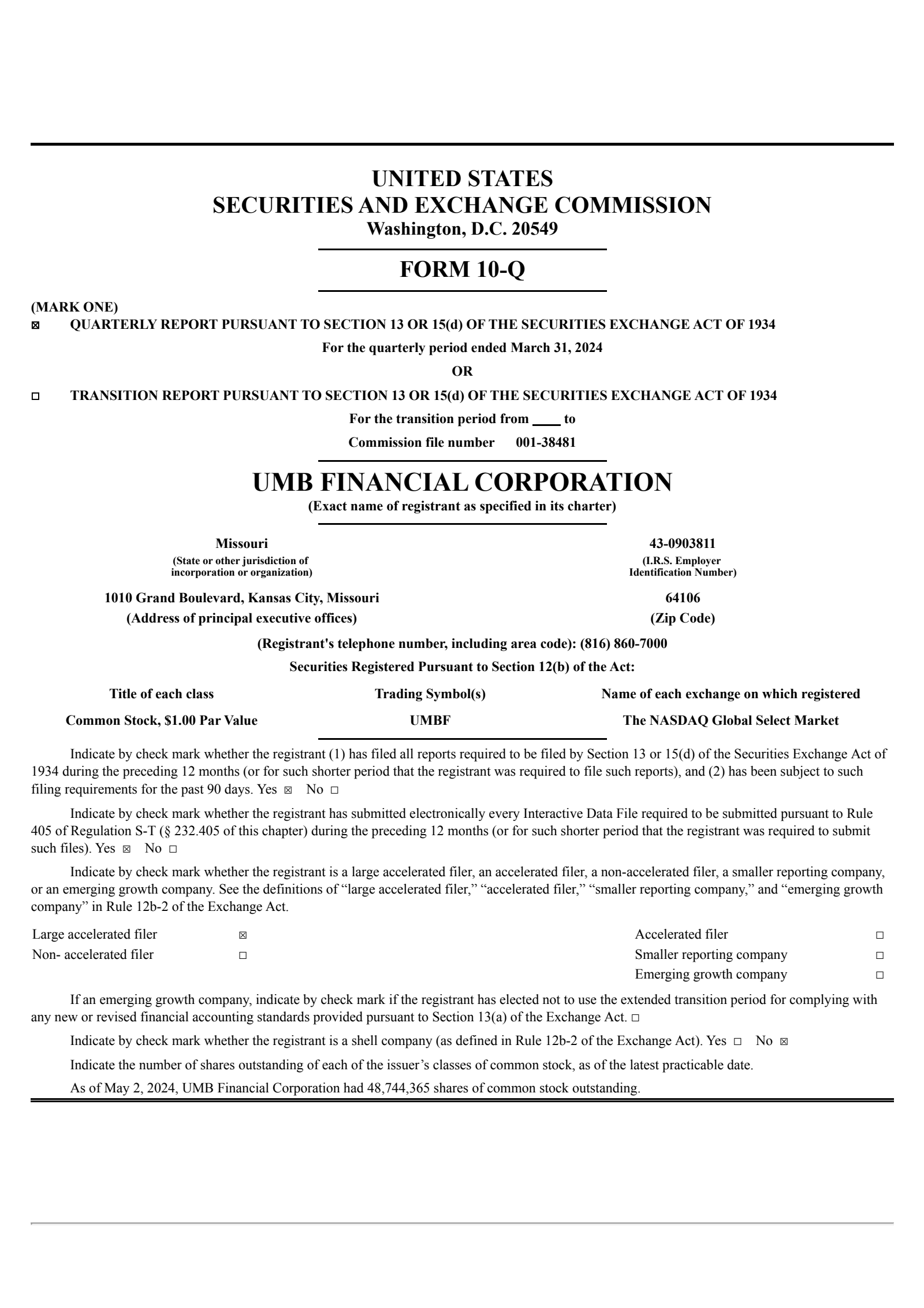 UMB Financial's Q1 2024 Quarterly report