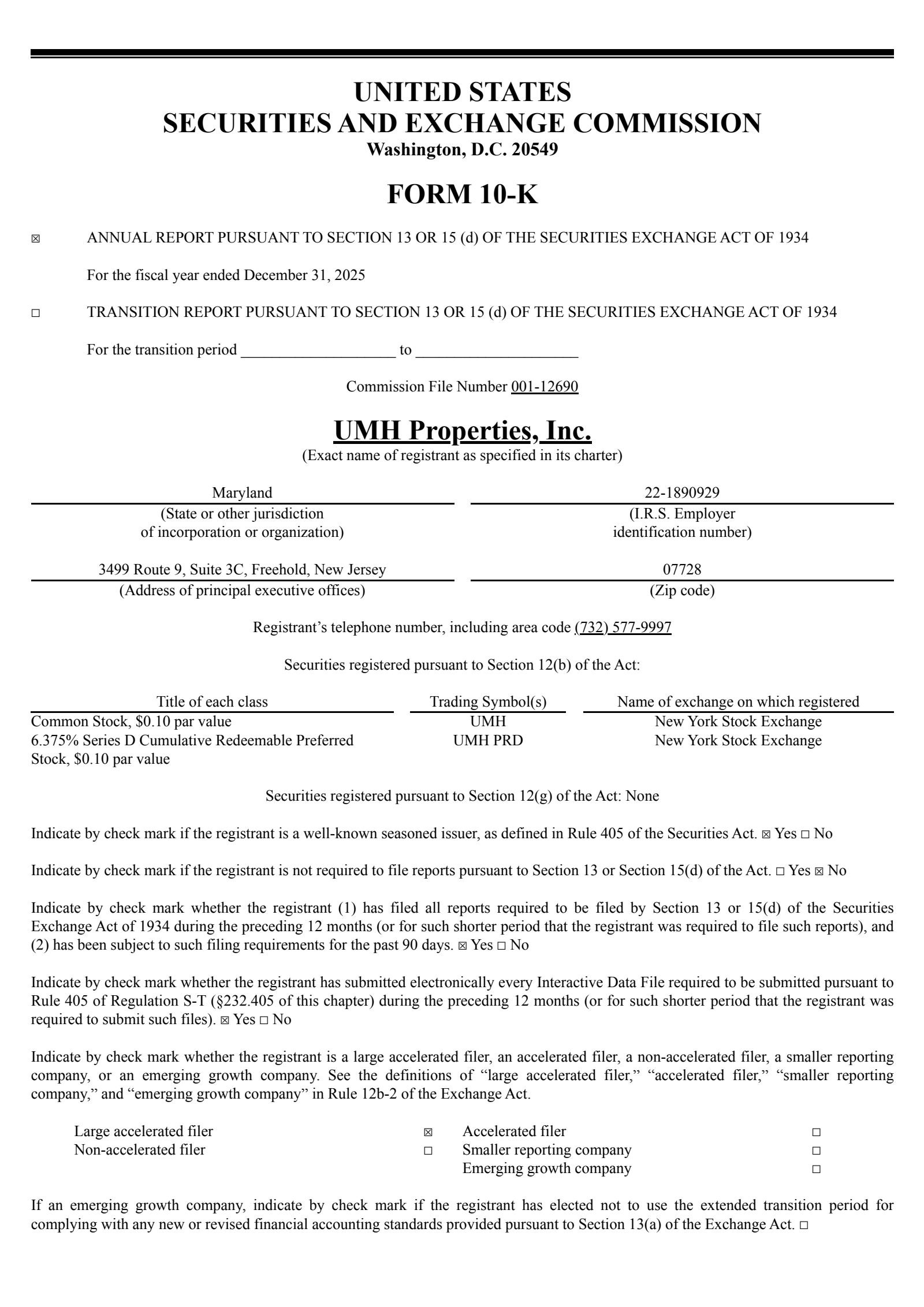 UMH Properties' Q4 2025 Annual report