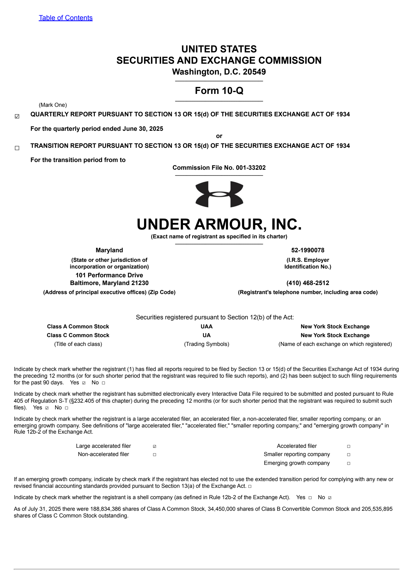 Under Armour's Q1 2026 Quarterly report