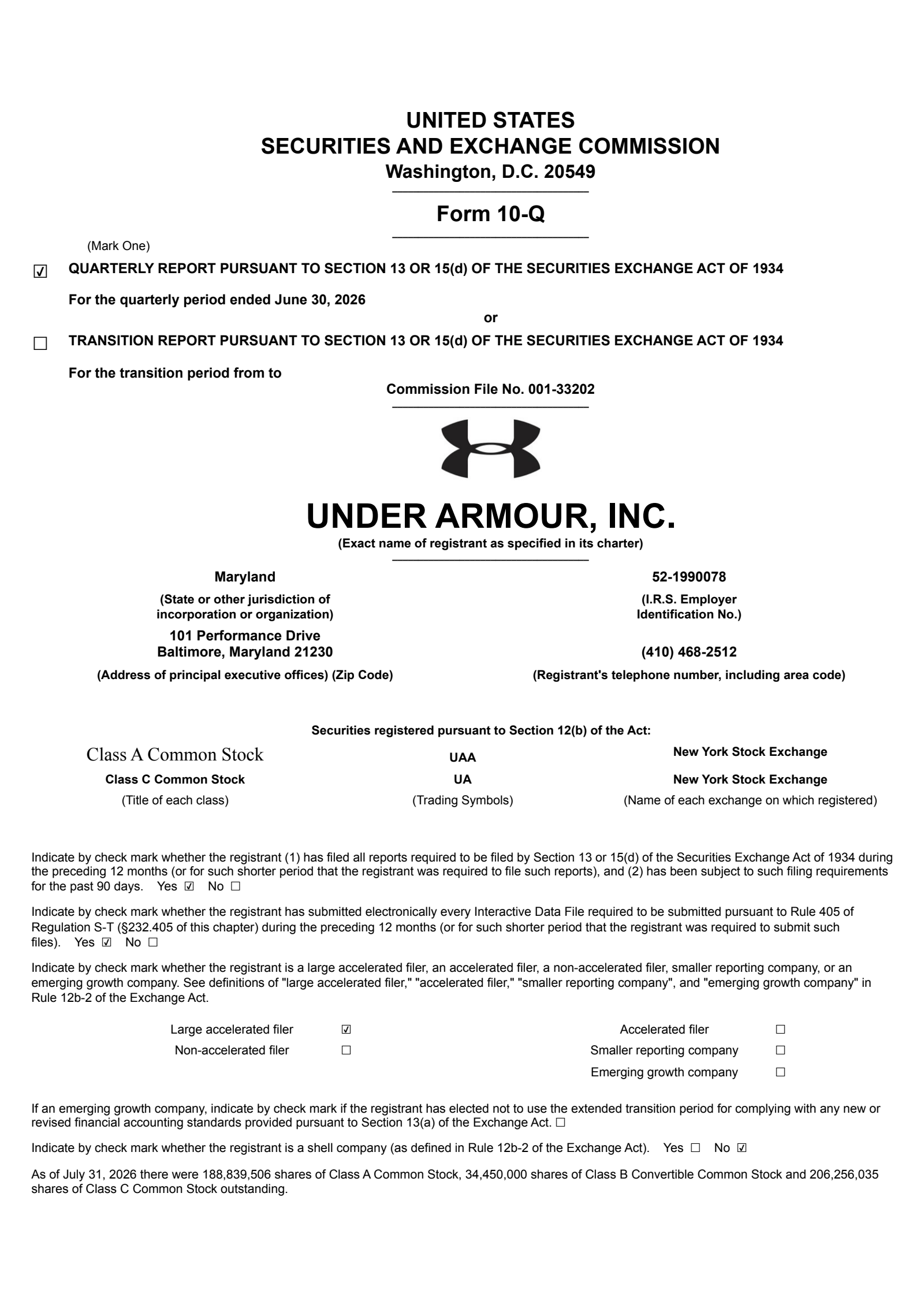 Under Armour's Q1 2027 Quarterly report