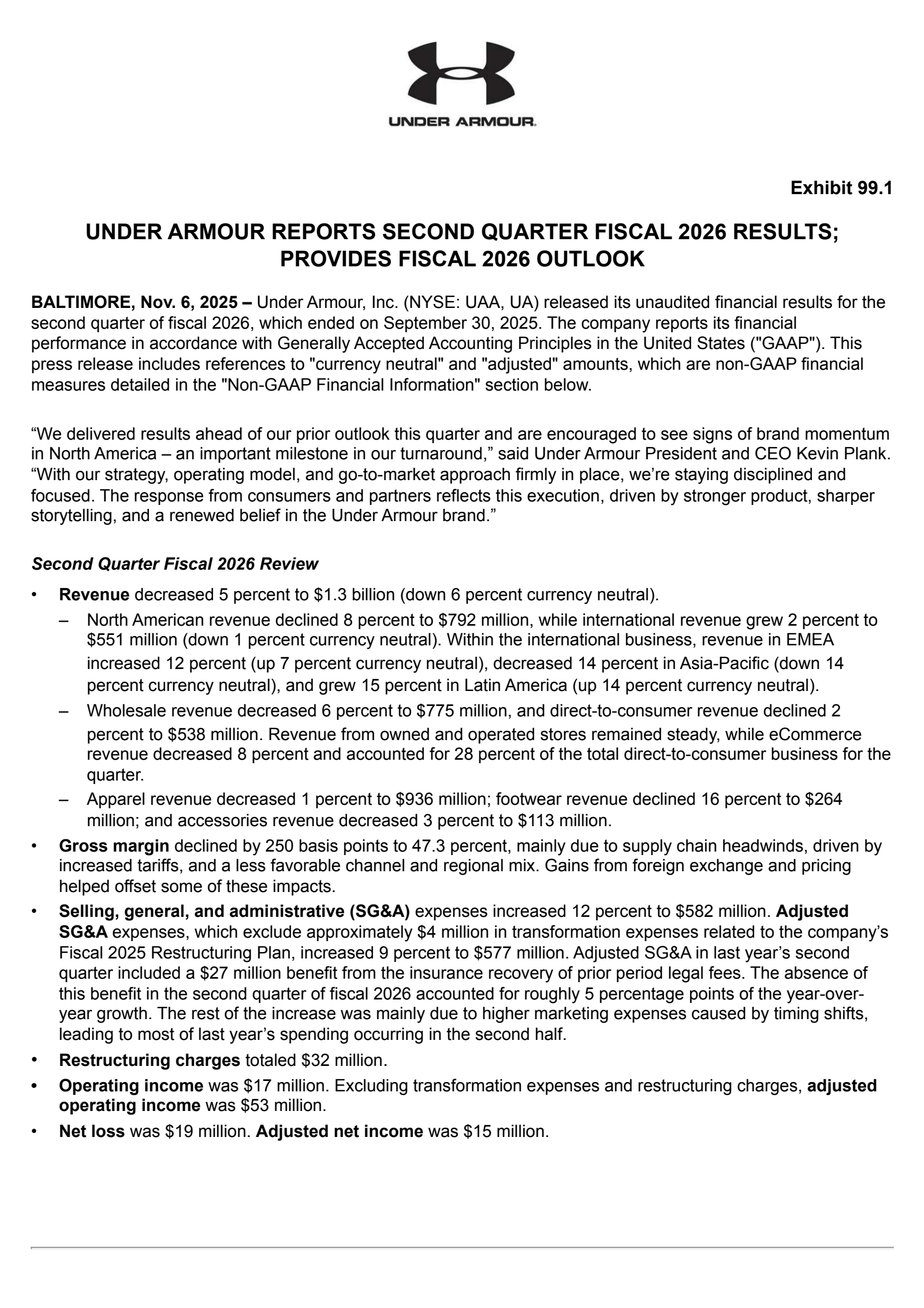 Under Armour's Q2 2026 Earnings Release