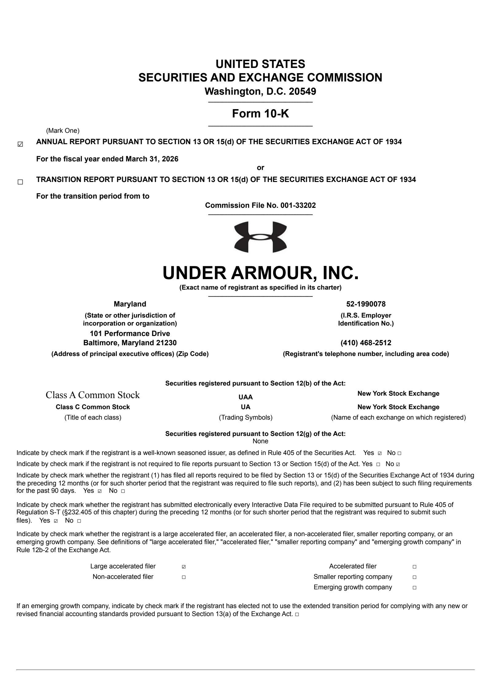 Under Armour's Q4 2026 Annual report