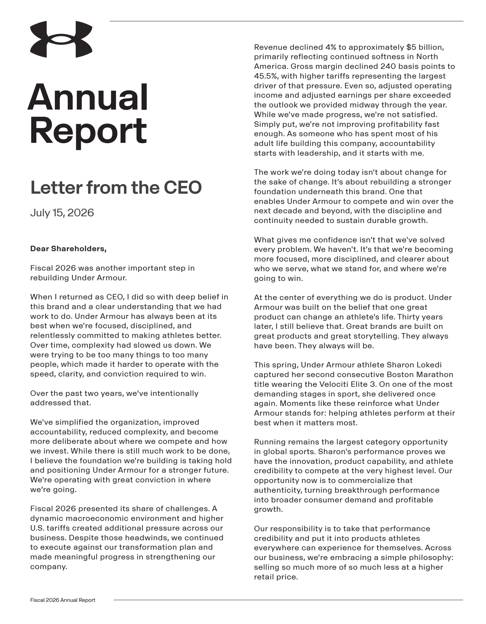 Under Armour's Q4 2026 Annual report