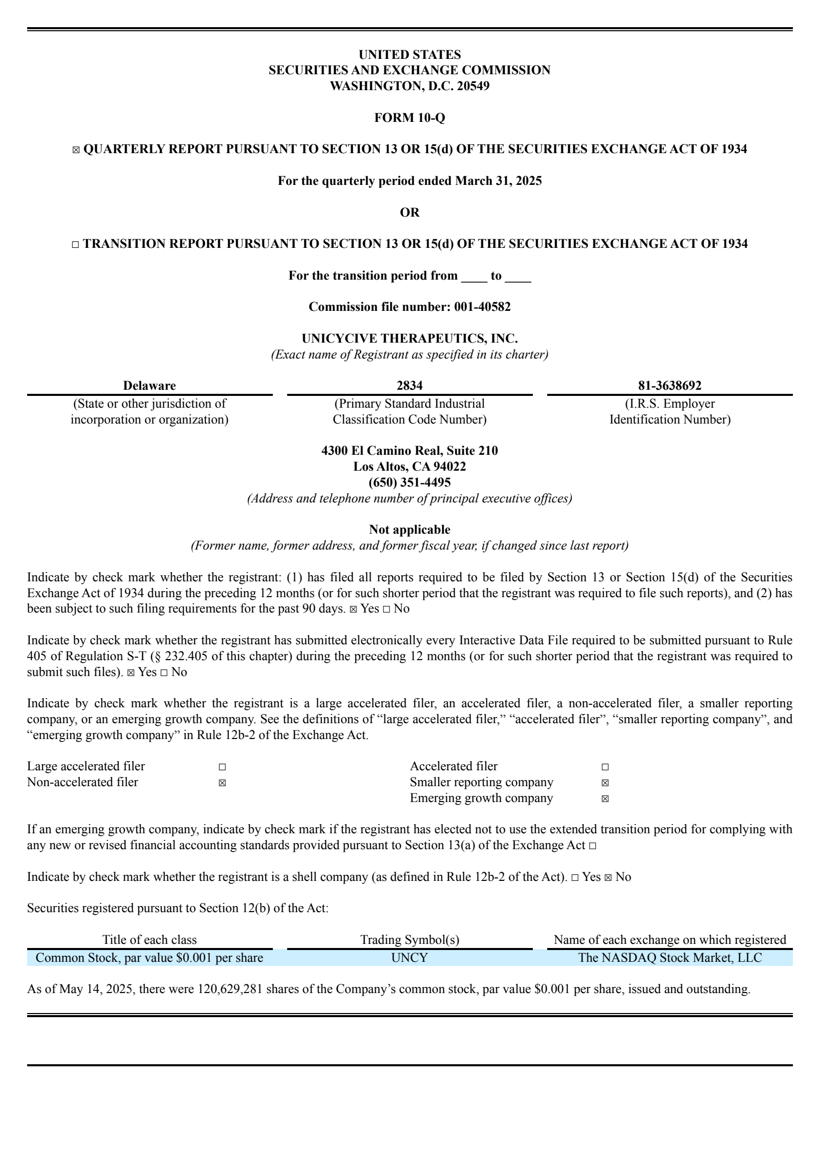 Unicycive Therapeutics' Q1 2025 Quarterly report