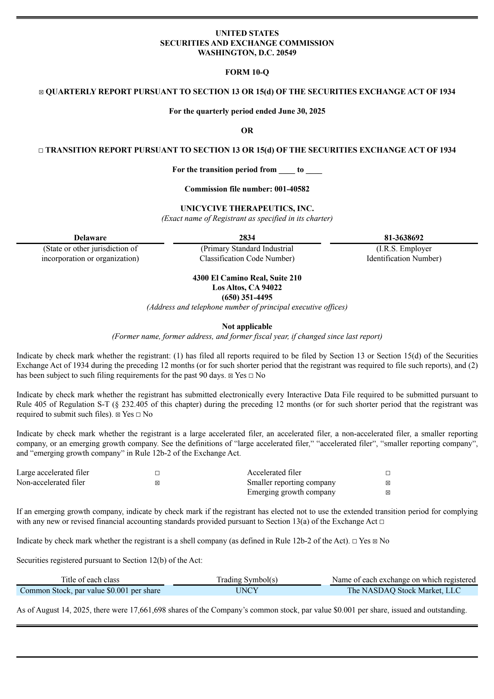 Unicycive Therapeutics' Q2 2025 Quarterly report