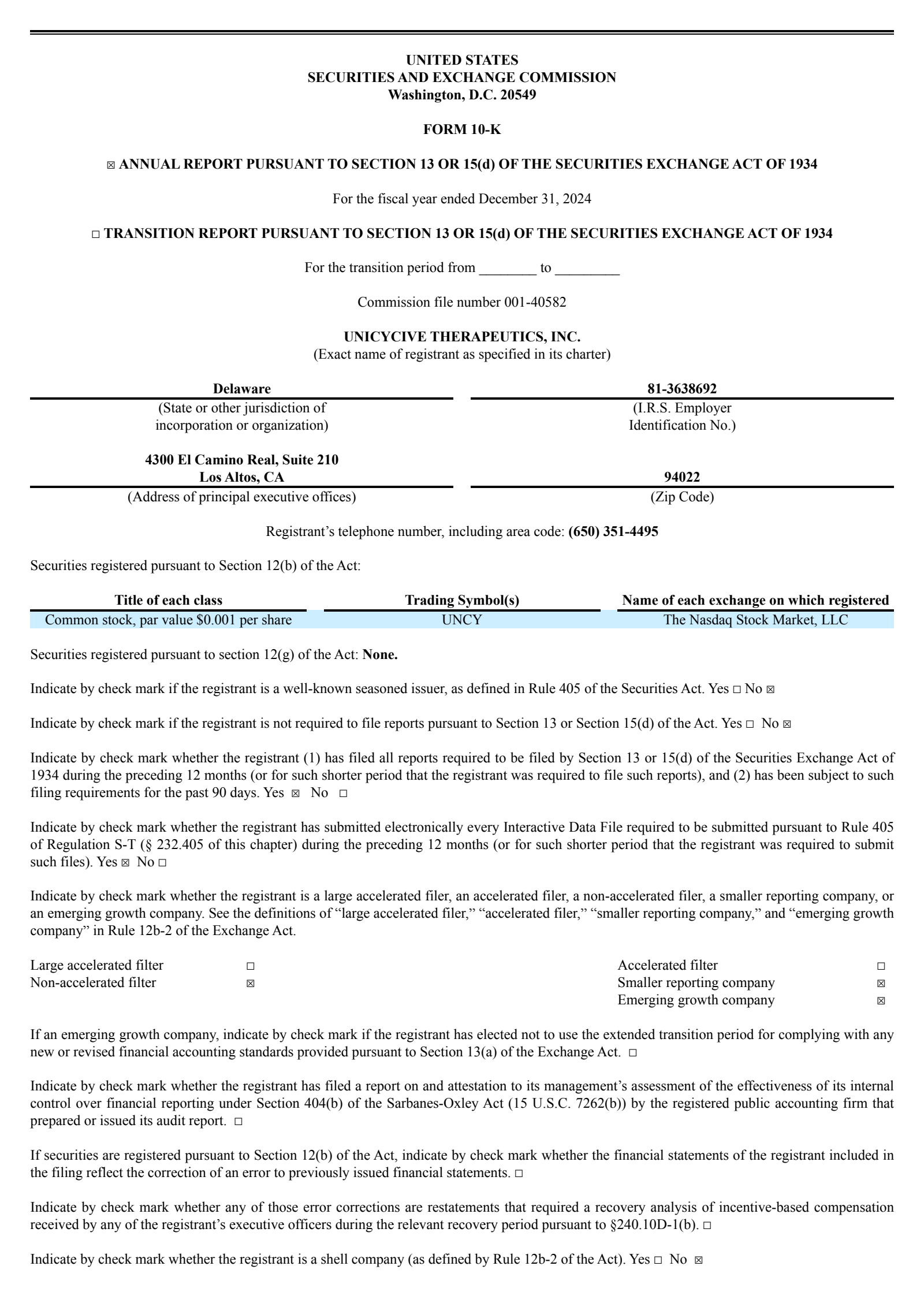 Unicycive Therapeutics' Q4 2024 Annual report
