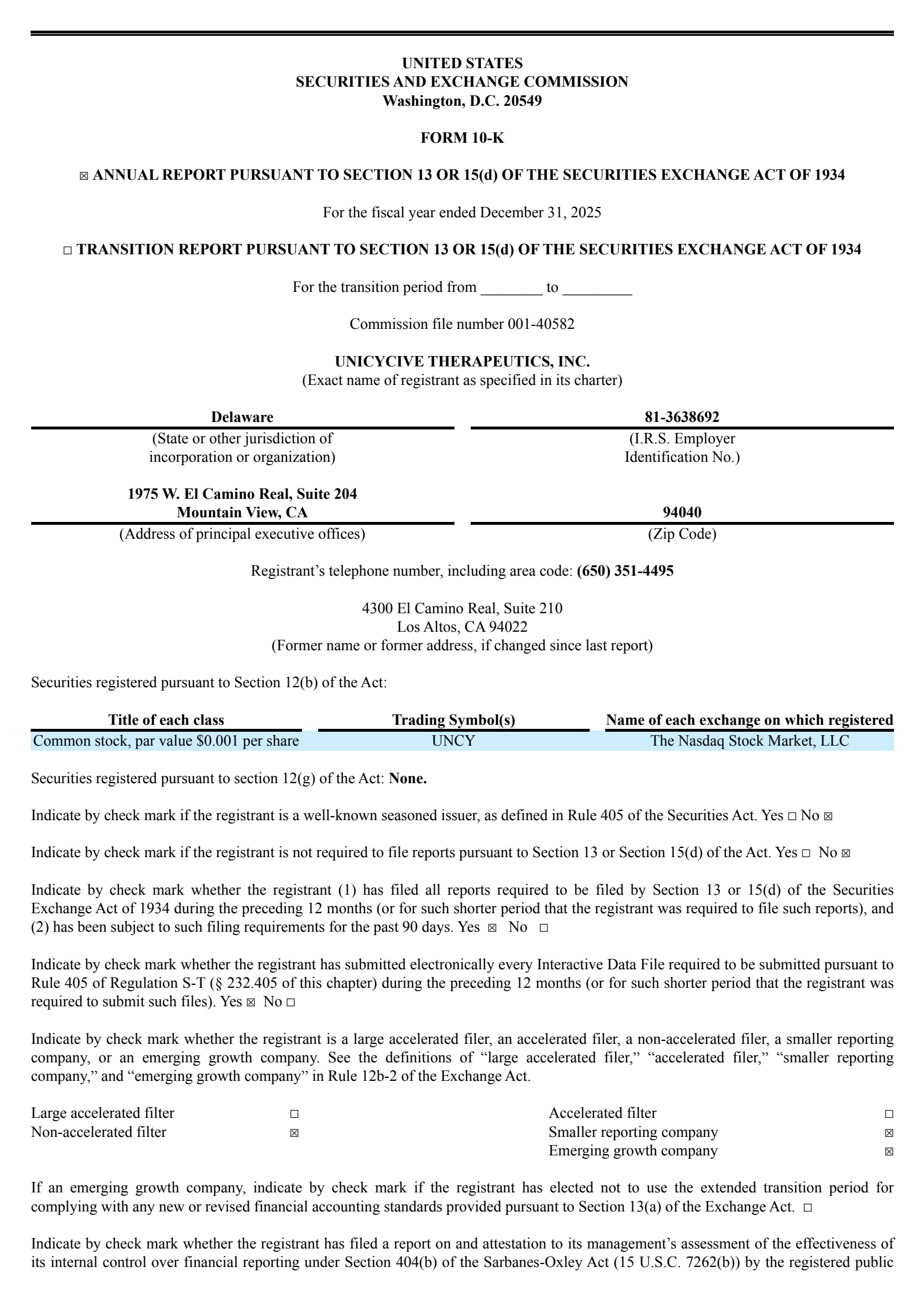 Unicycive Therapeutics' Q4 2025 Annual report
