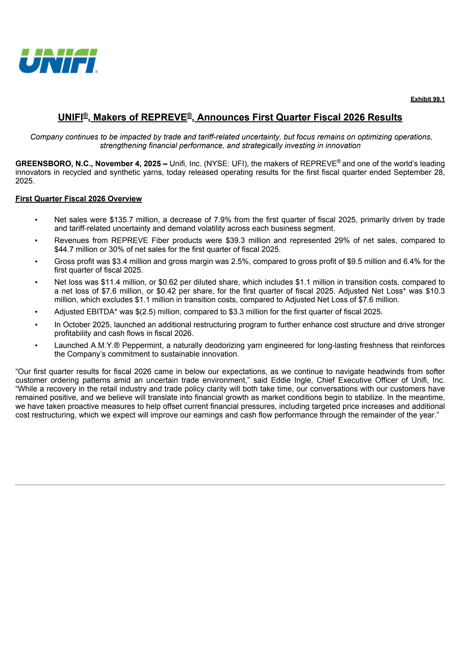 Unifi's Q1 2026 Earnings Release
