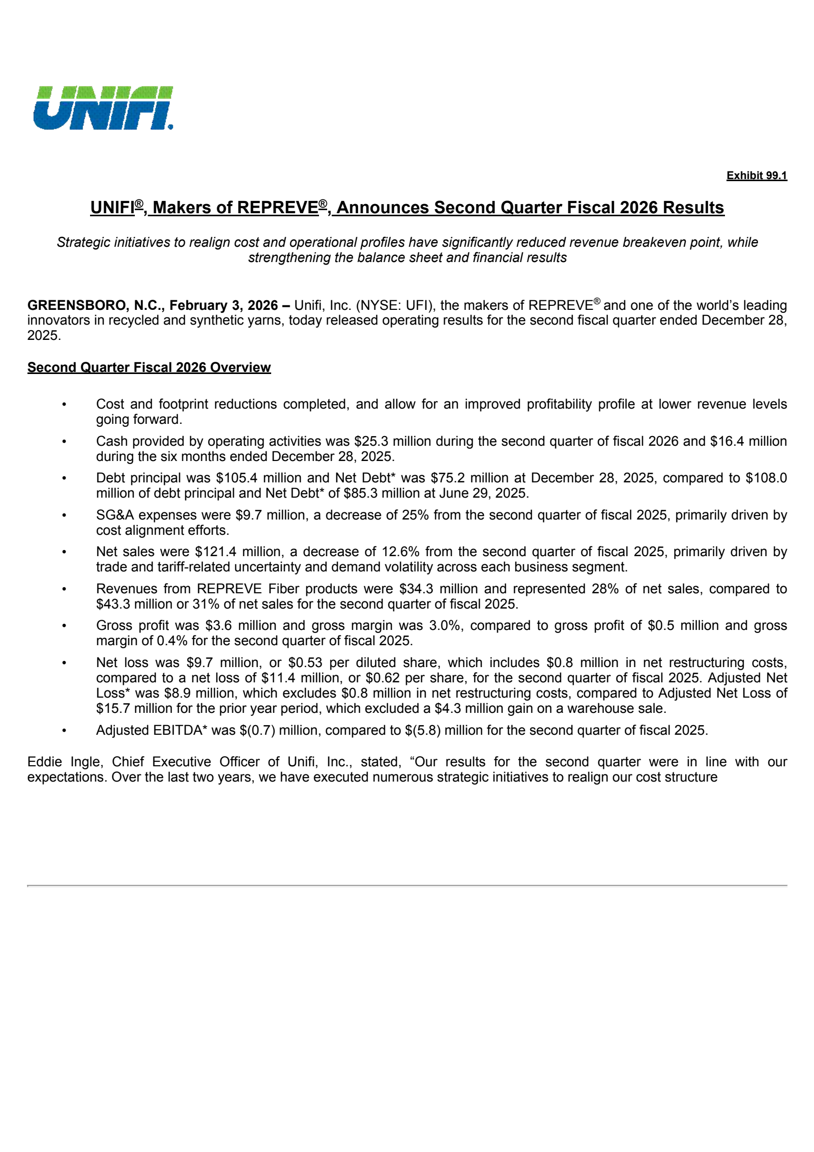 Unifi's Q2 2026 Press Release