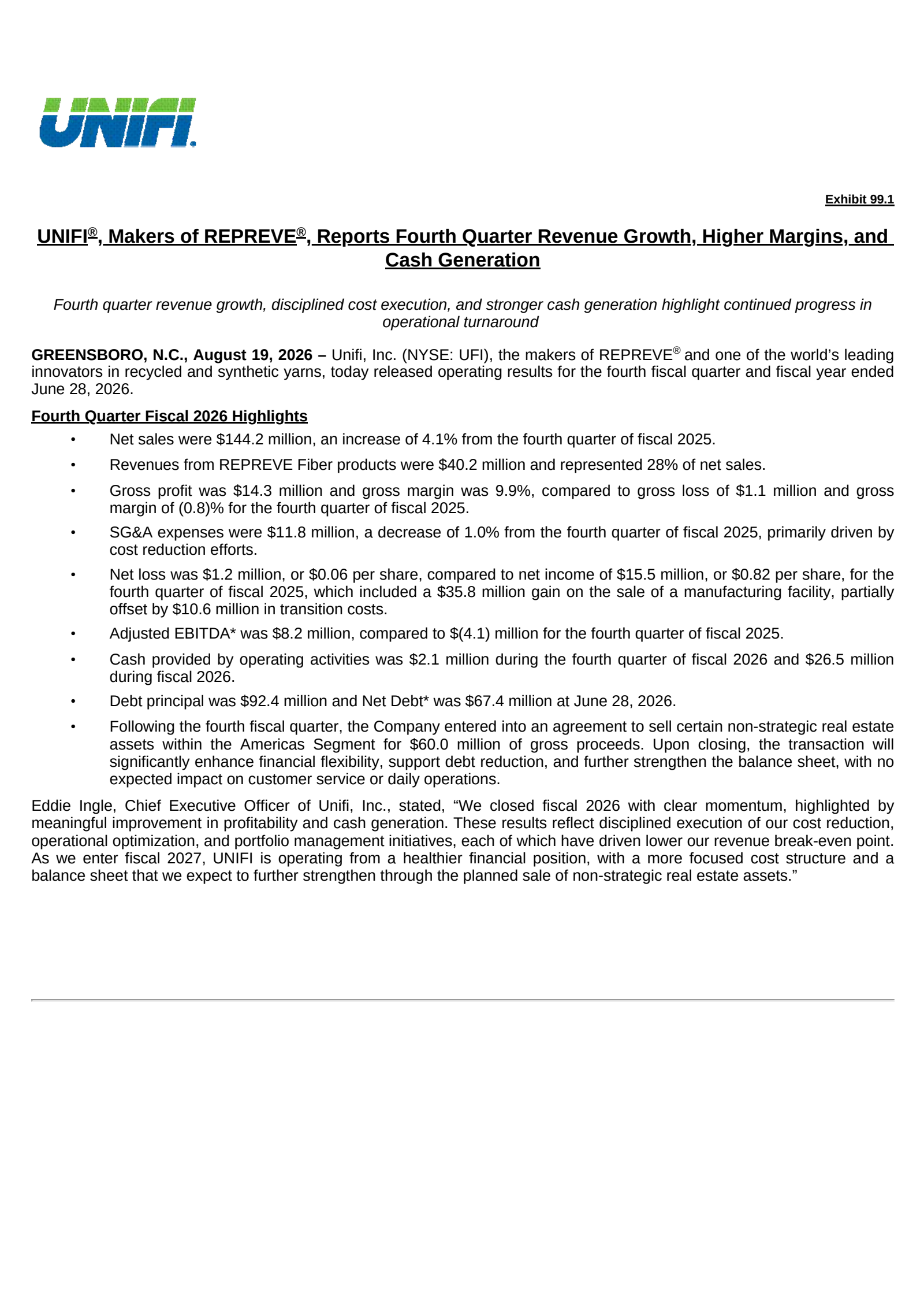 Unifi's Q4 2026 Press Release