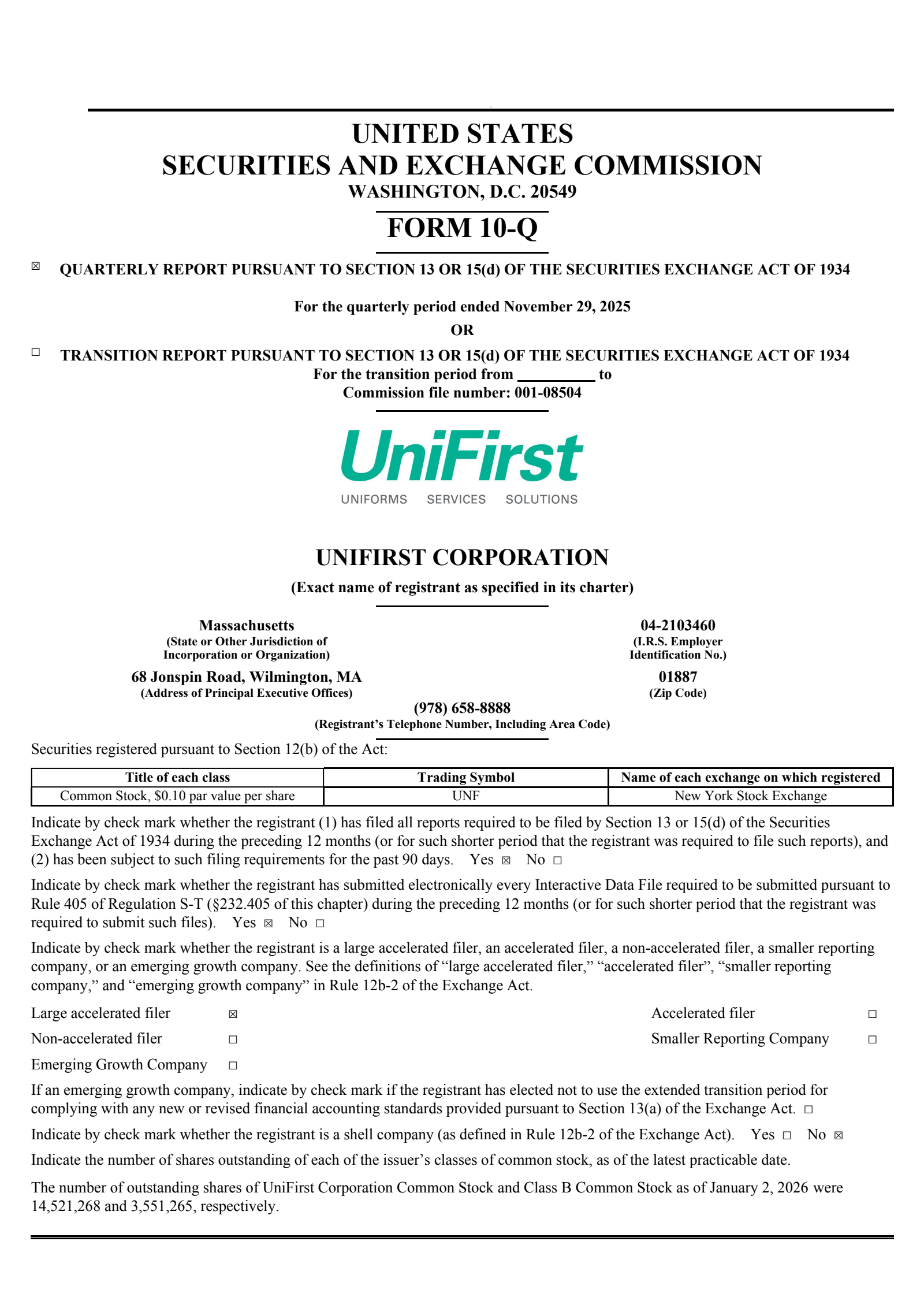 UniFirst's Q1 2026 Quarterly Report