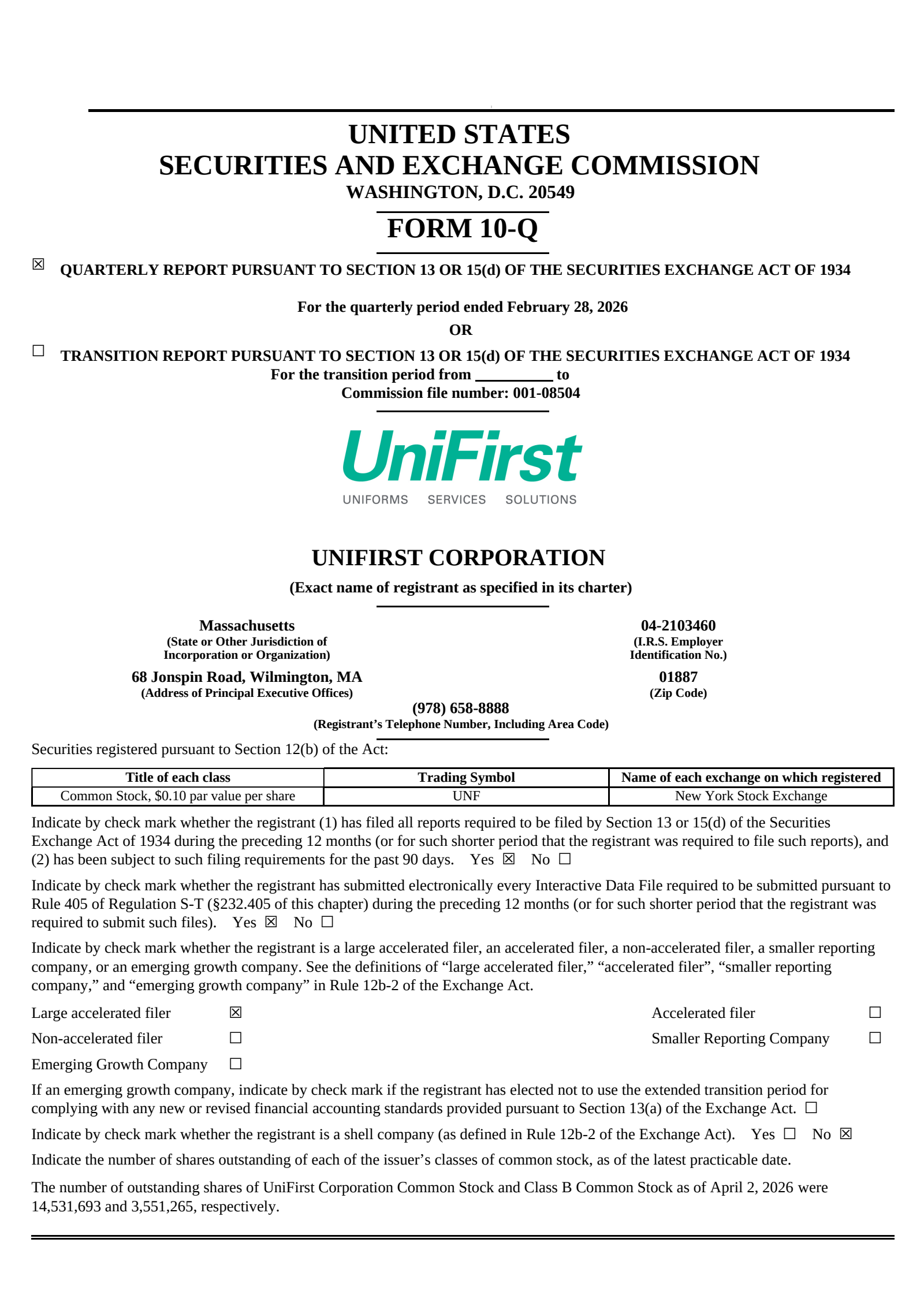 UniFirst's Q2 2026 Quarterly report