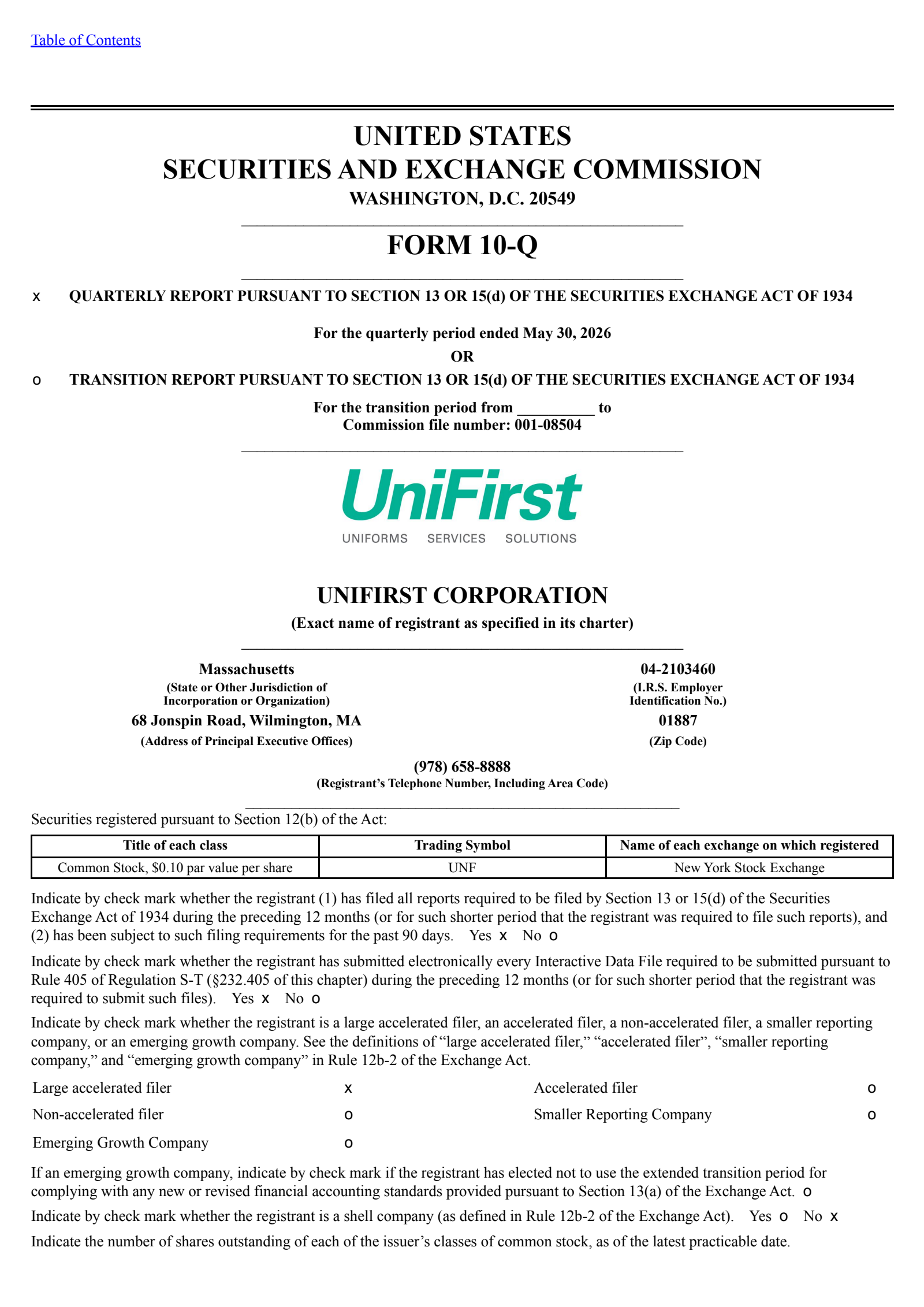 UniFirst's Q3 2026 Quarterly report