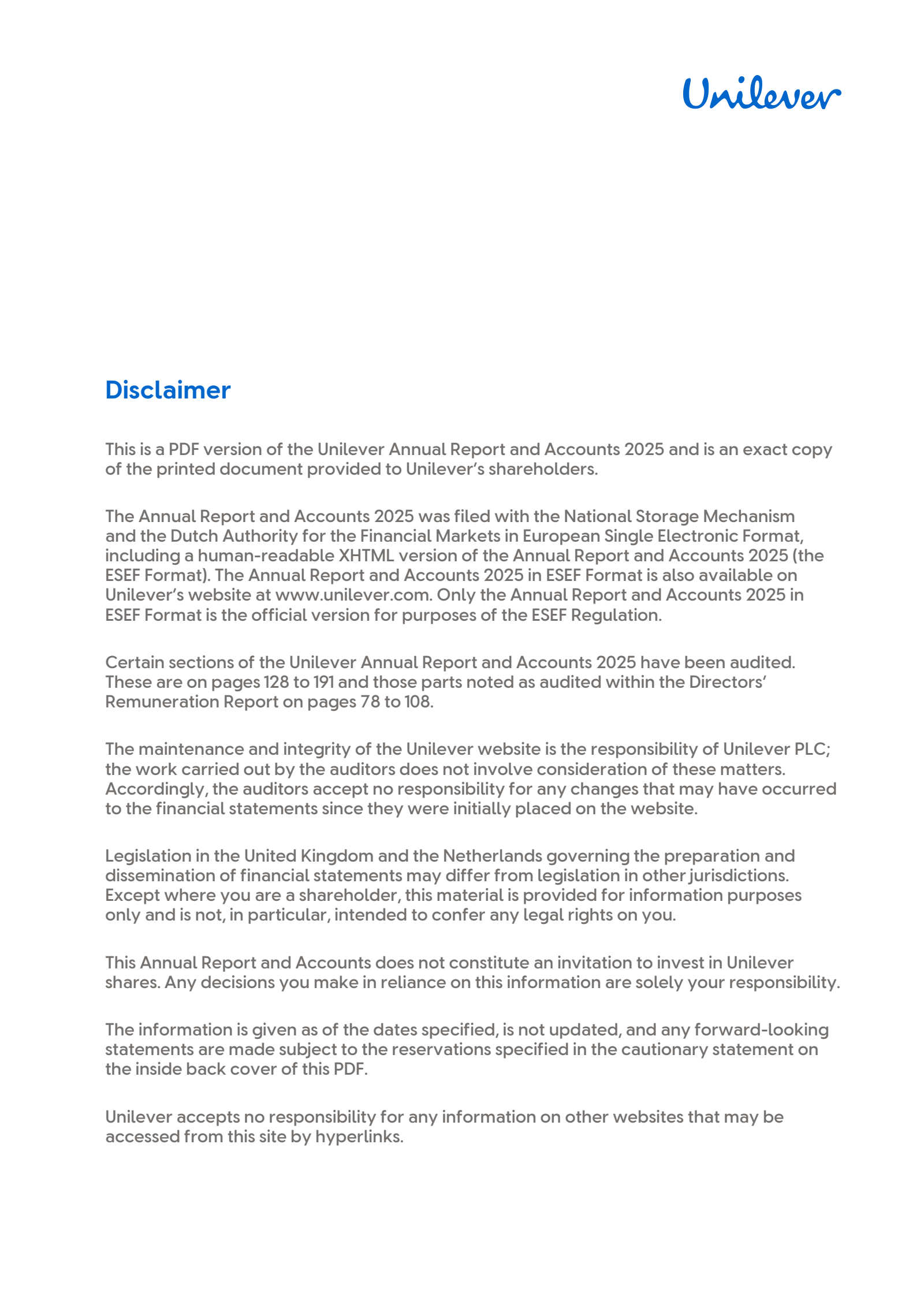 Unilever's H2 2025 Annual report