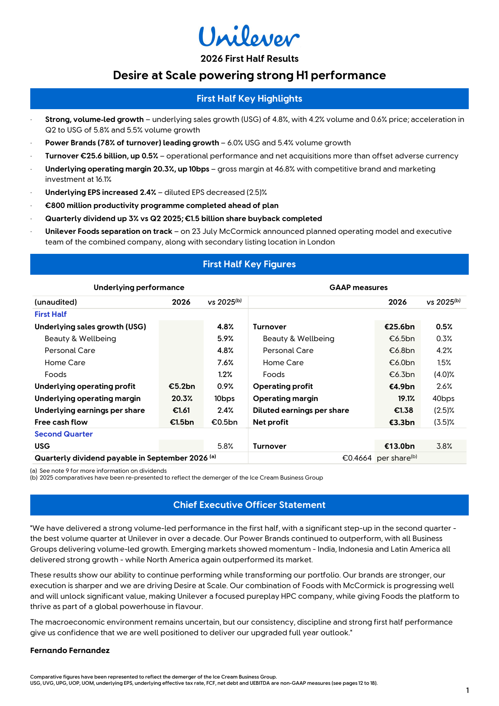 Unilever's Q2 2026 Interim report