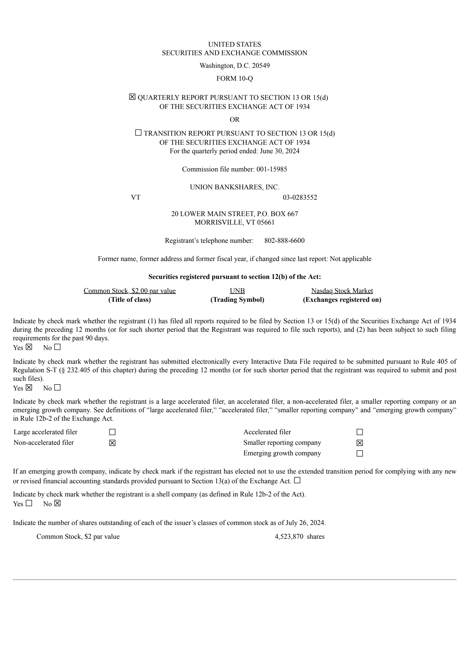Union Bankshares' Q2 2024 Quarterly Report