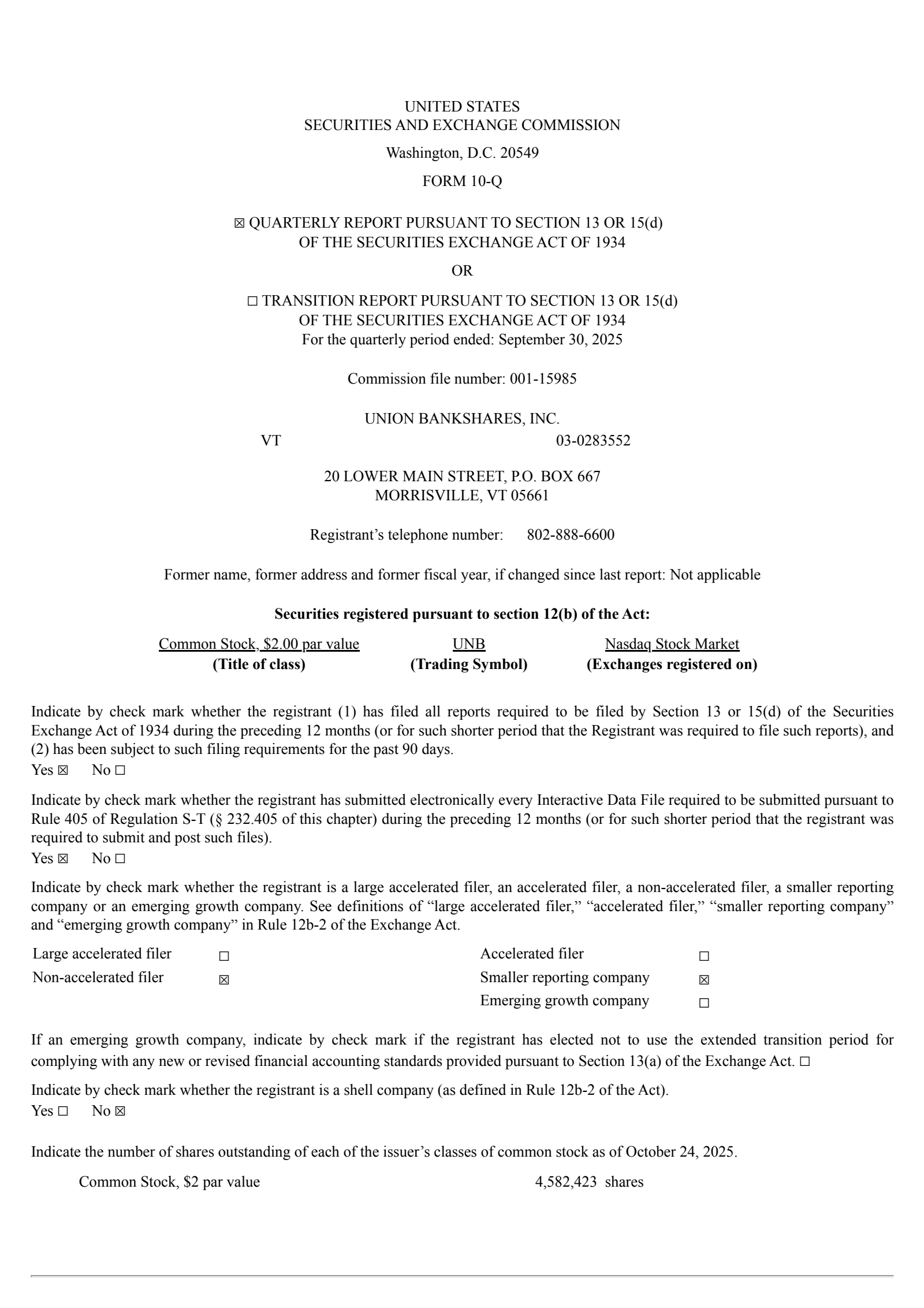 Union Bankshares' Q3 2025 Quarterly Report