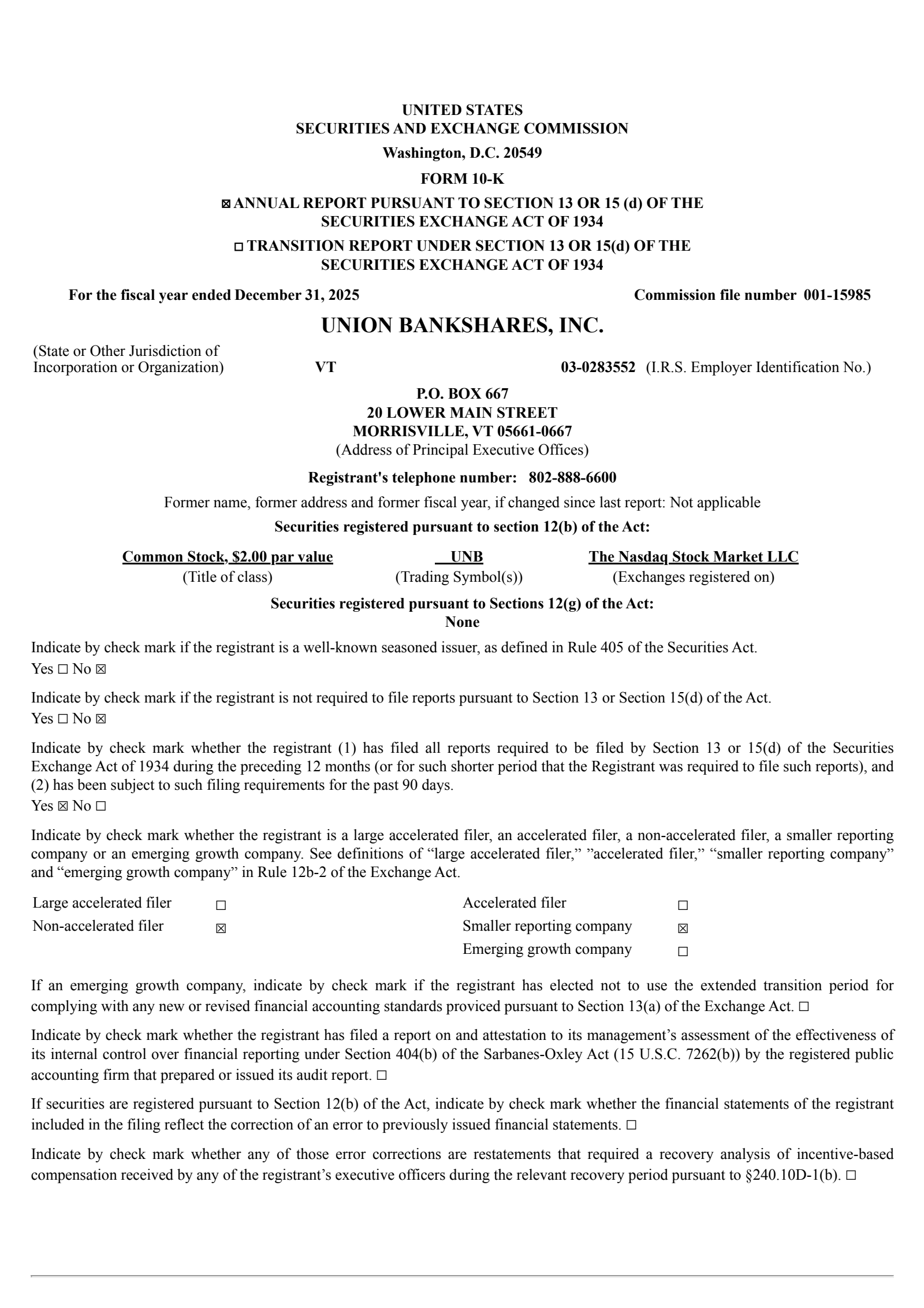 Union Bankshares' Q4 2025 Annual report