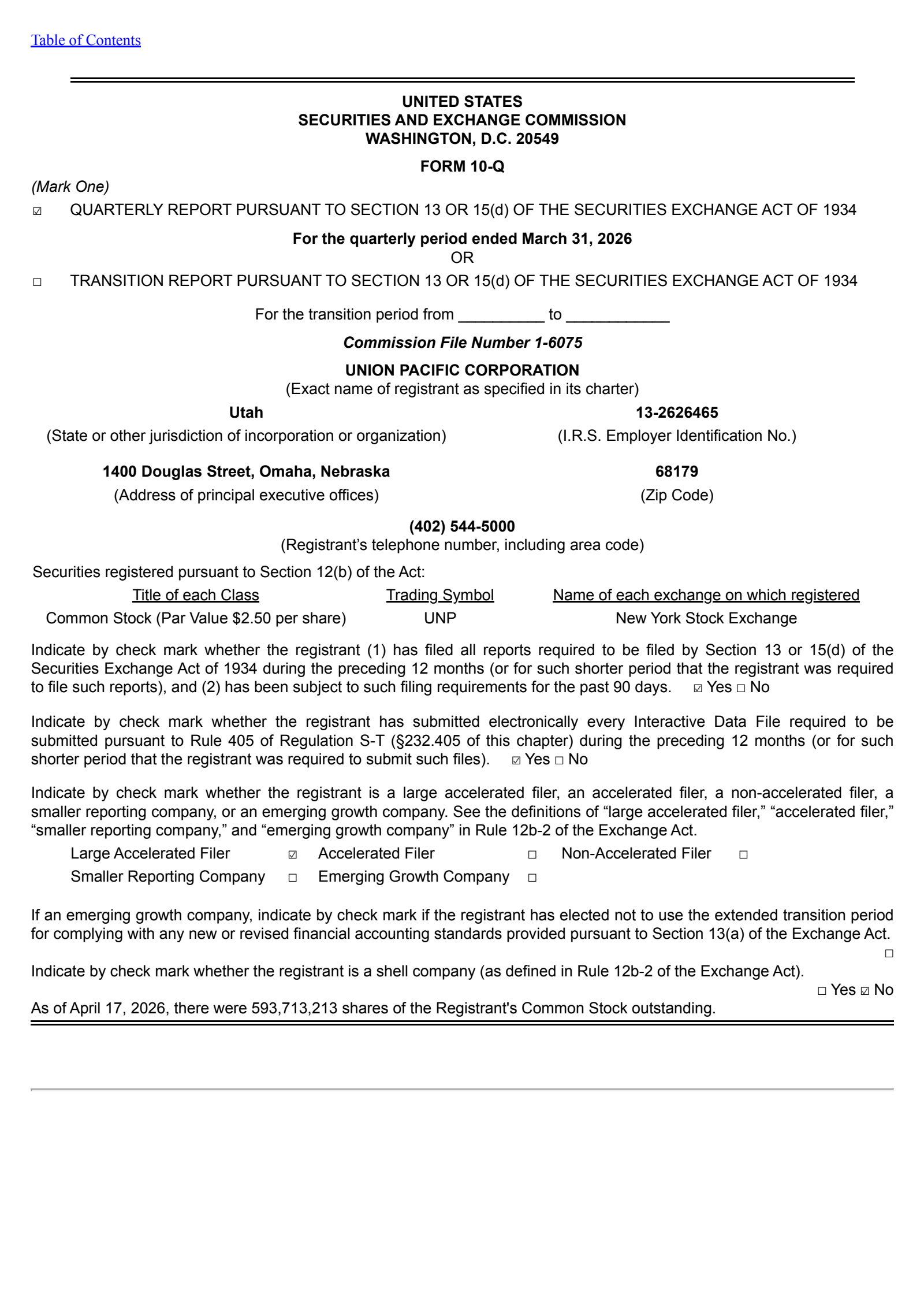 Union Pacific's Q1 2026 Quarterly report