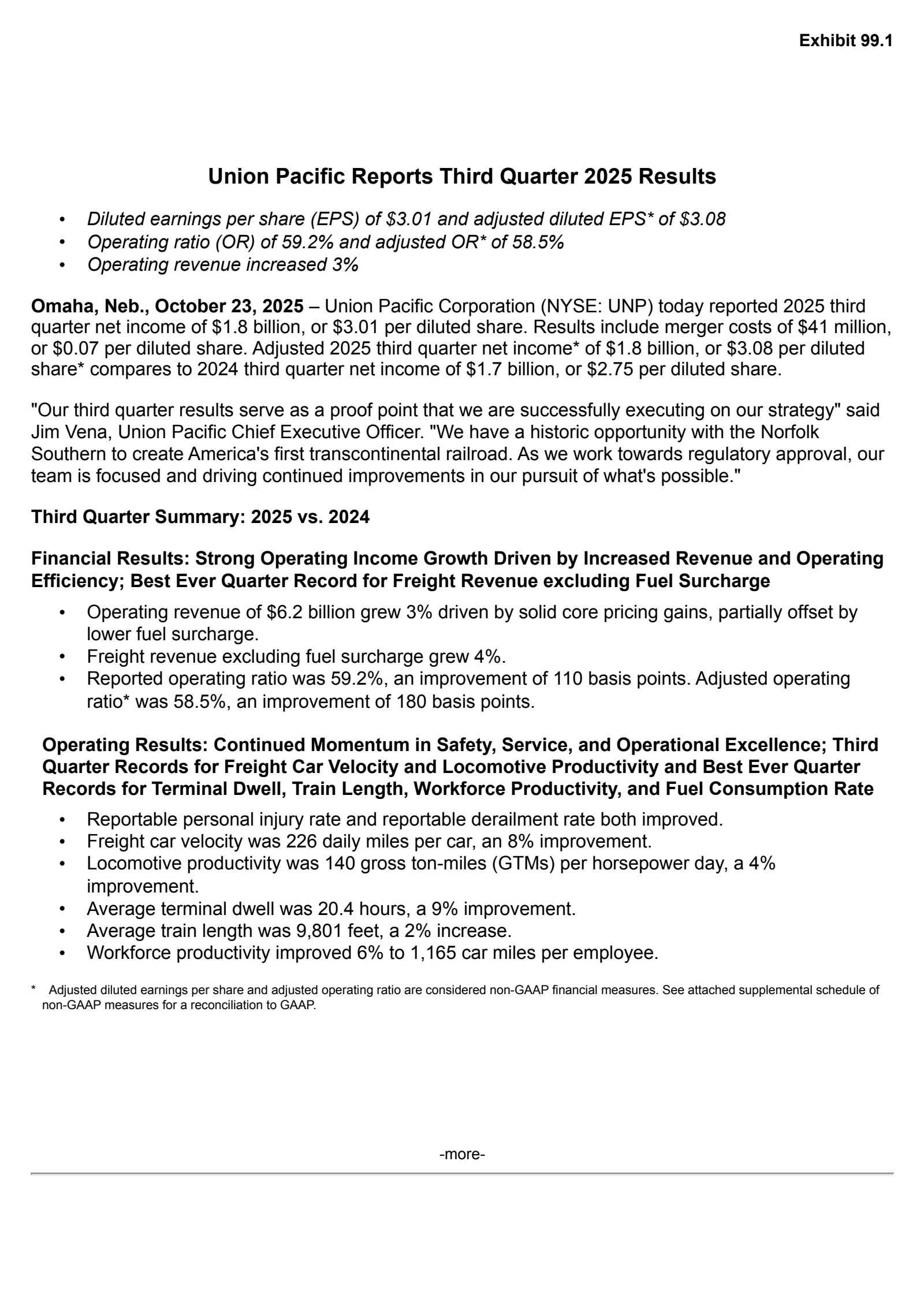 Union Pacific's Q3 2025 Earnings Release