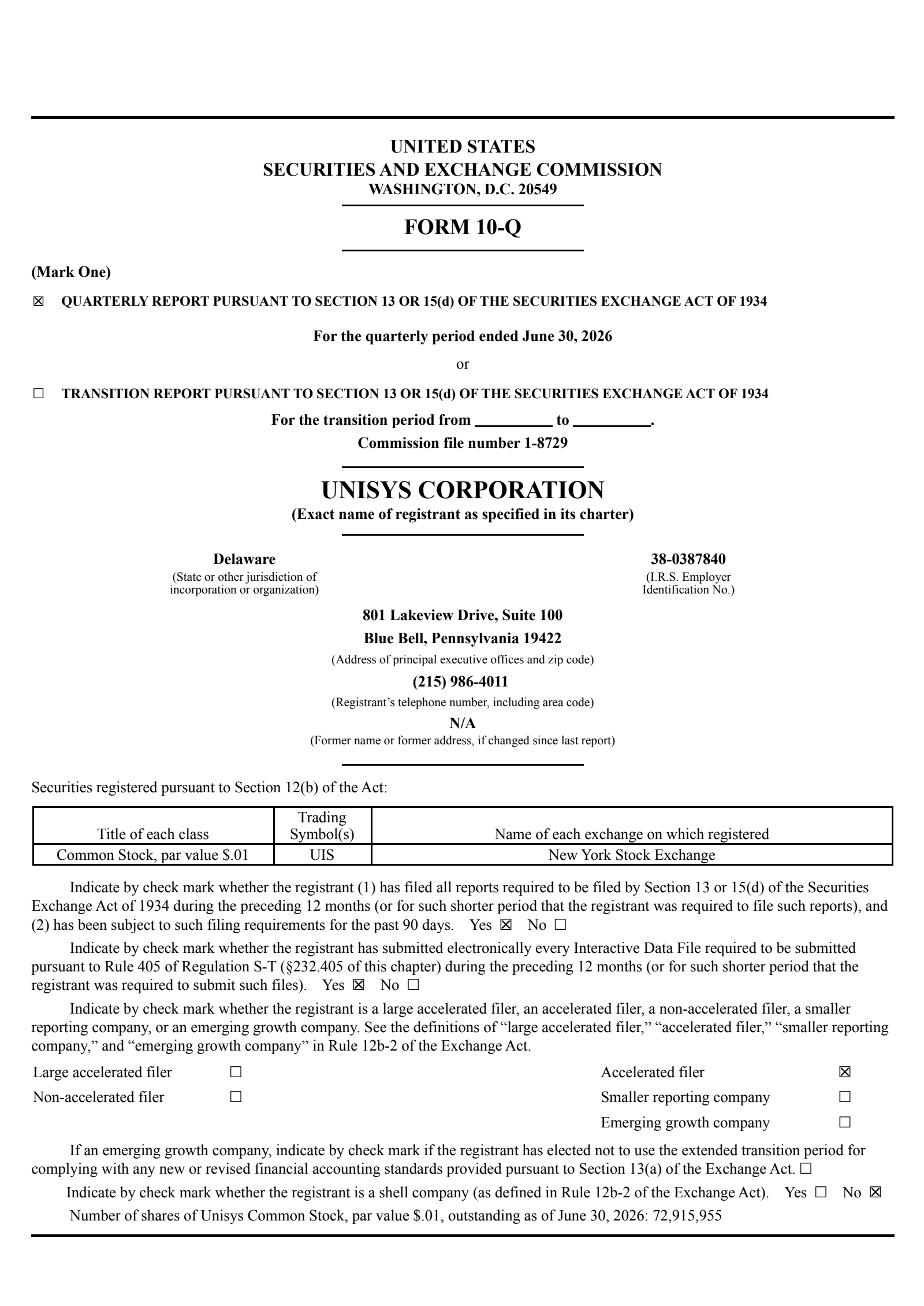 Unisys' Q2 2026 Quarterly report