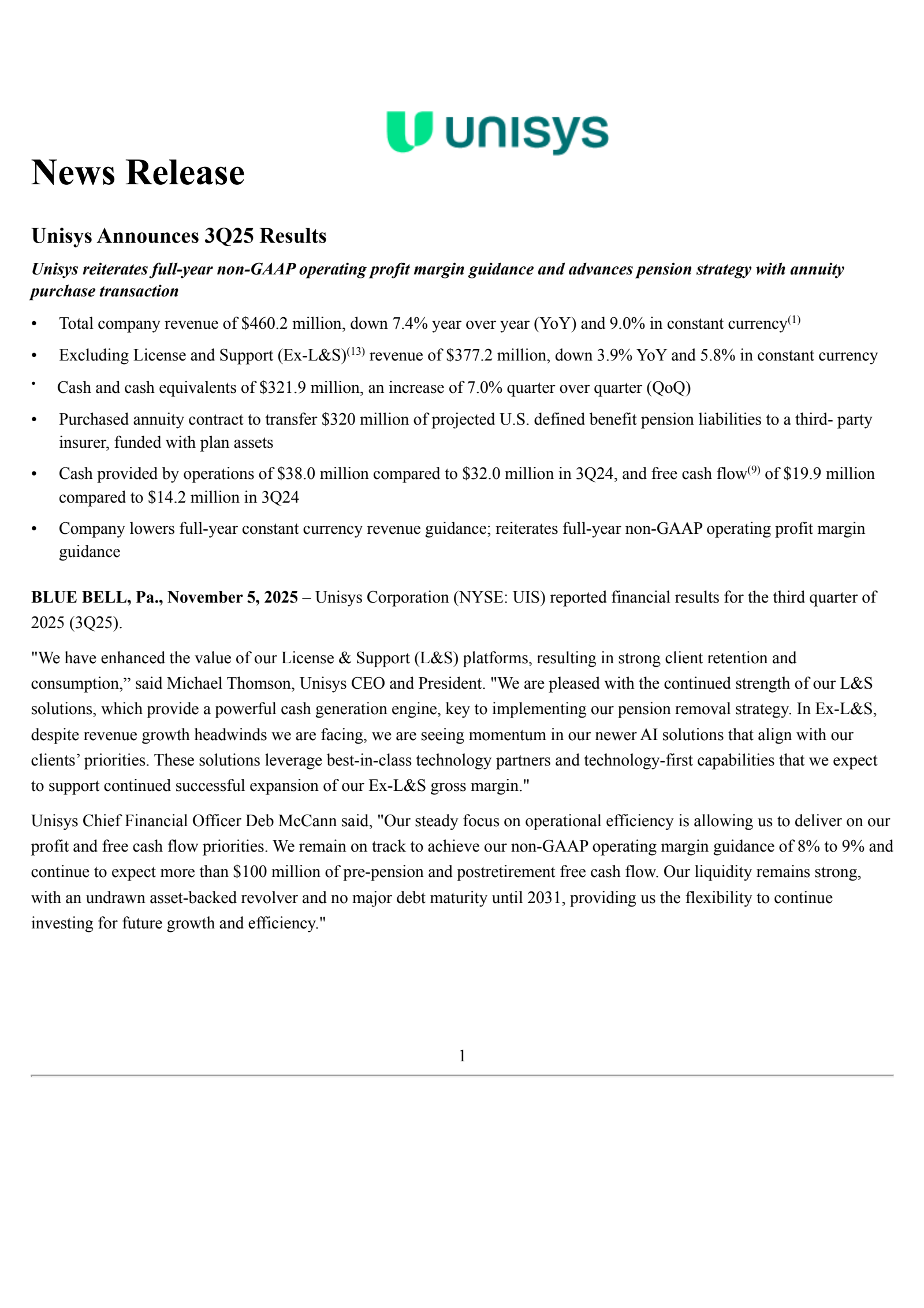 Unisys' Q3 2025 Earnings Release