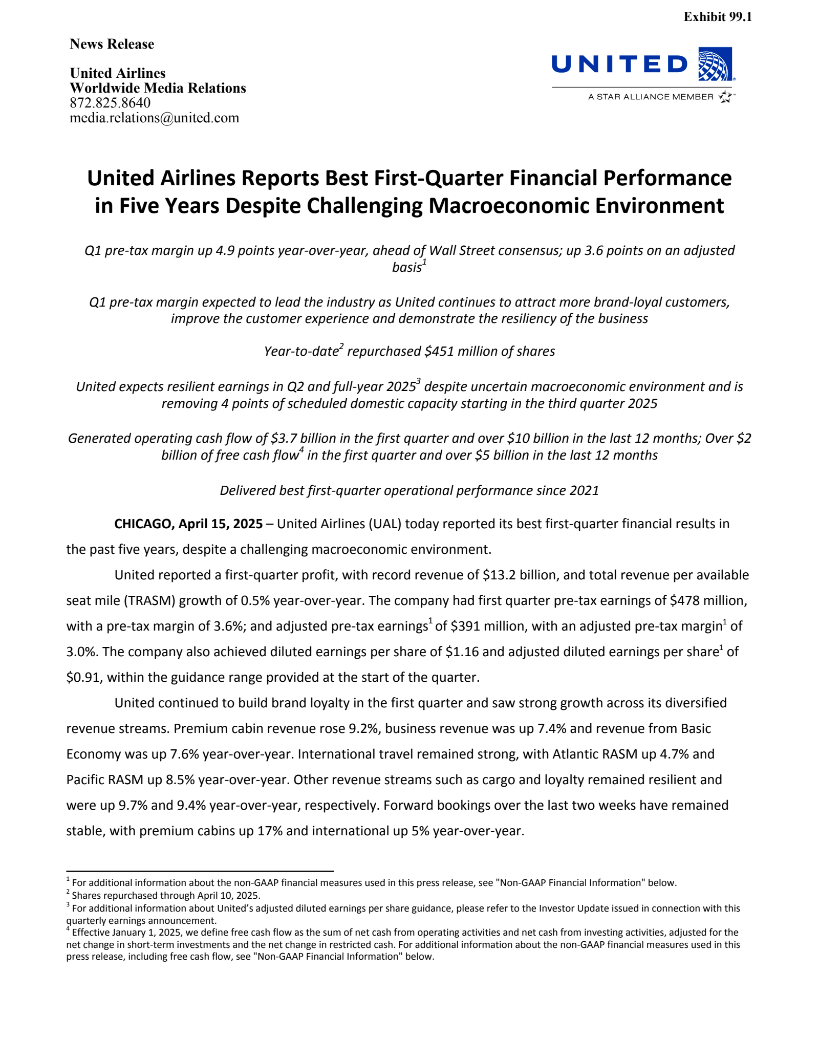 United Airlines' Q1 2025 Press Release
