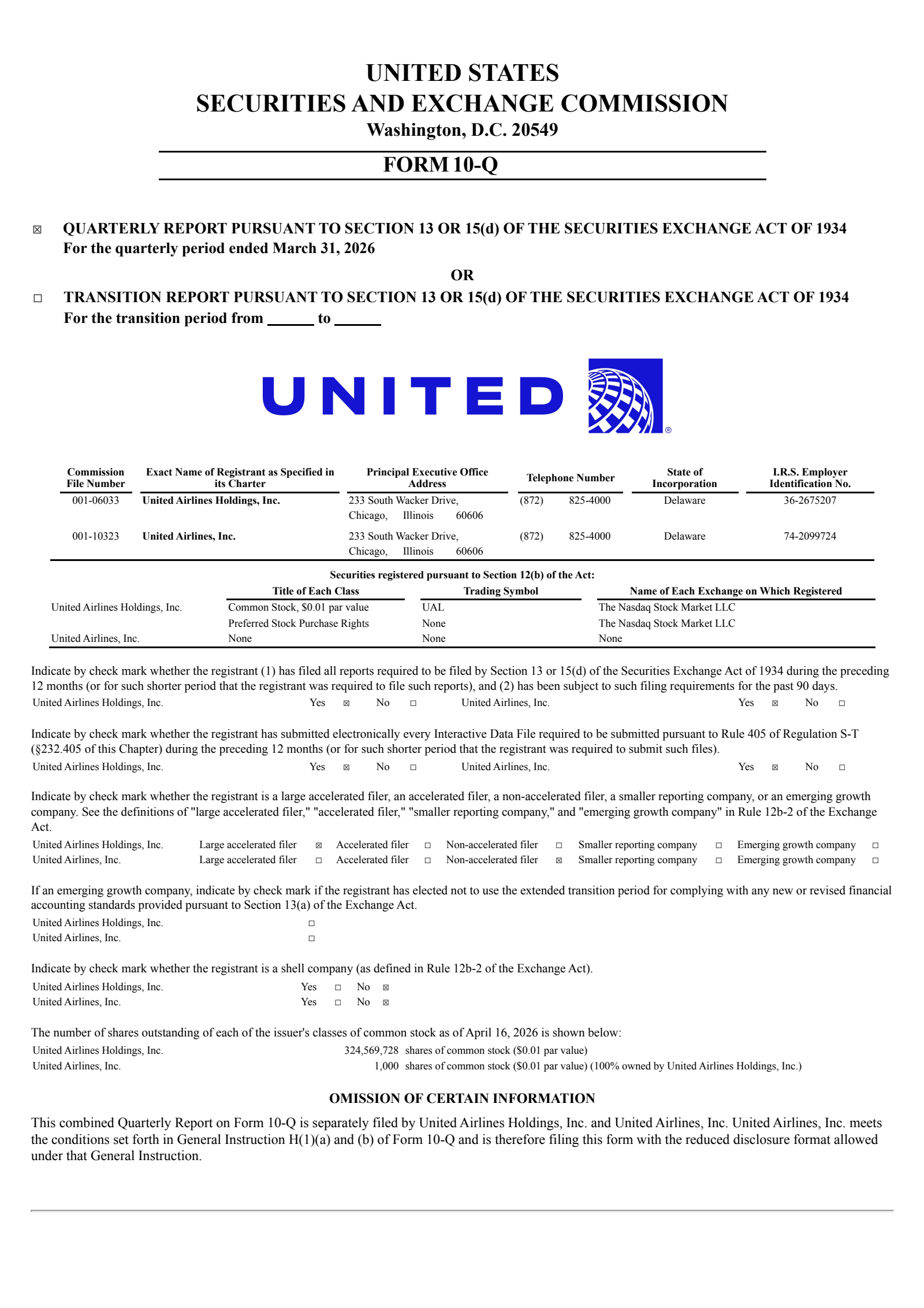 United Airlines' Q1 2026 Quarterly report