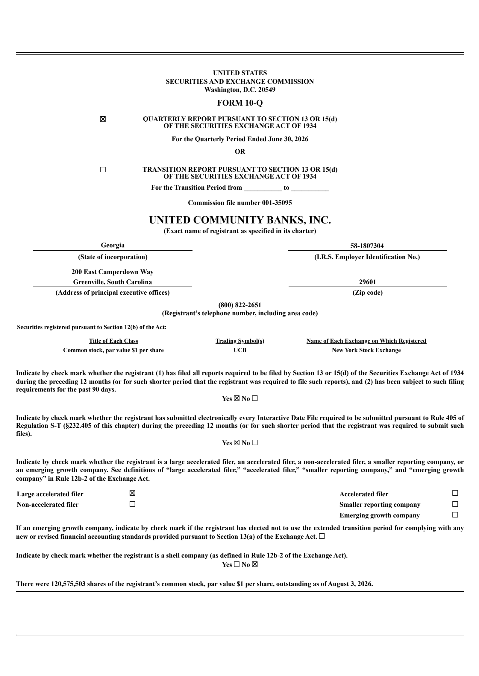 United Community Banks' Q2 2026 Quarterly report