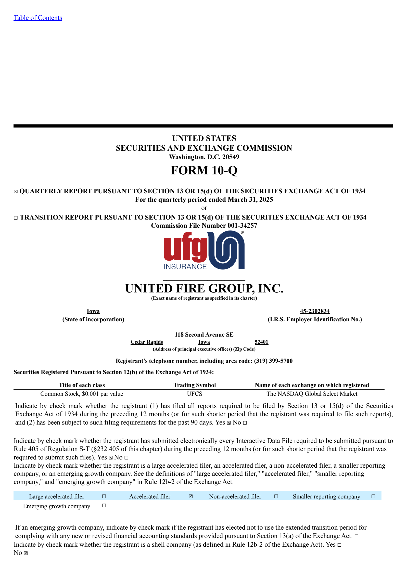 United Fire Group's Q1 2025 Quarterly report