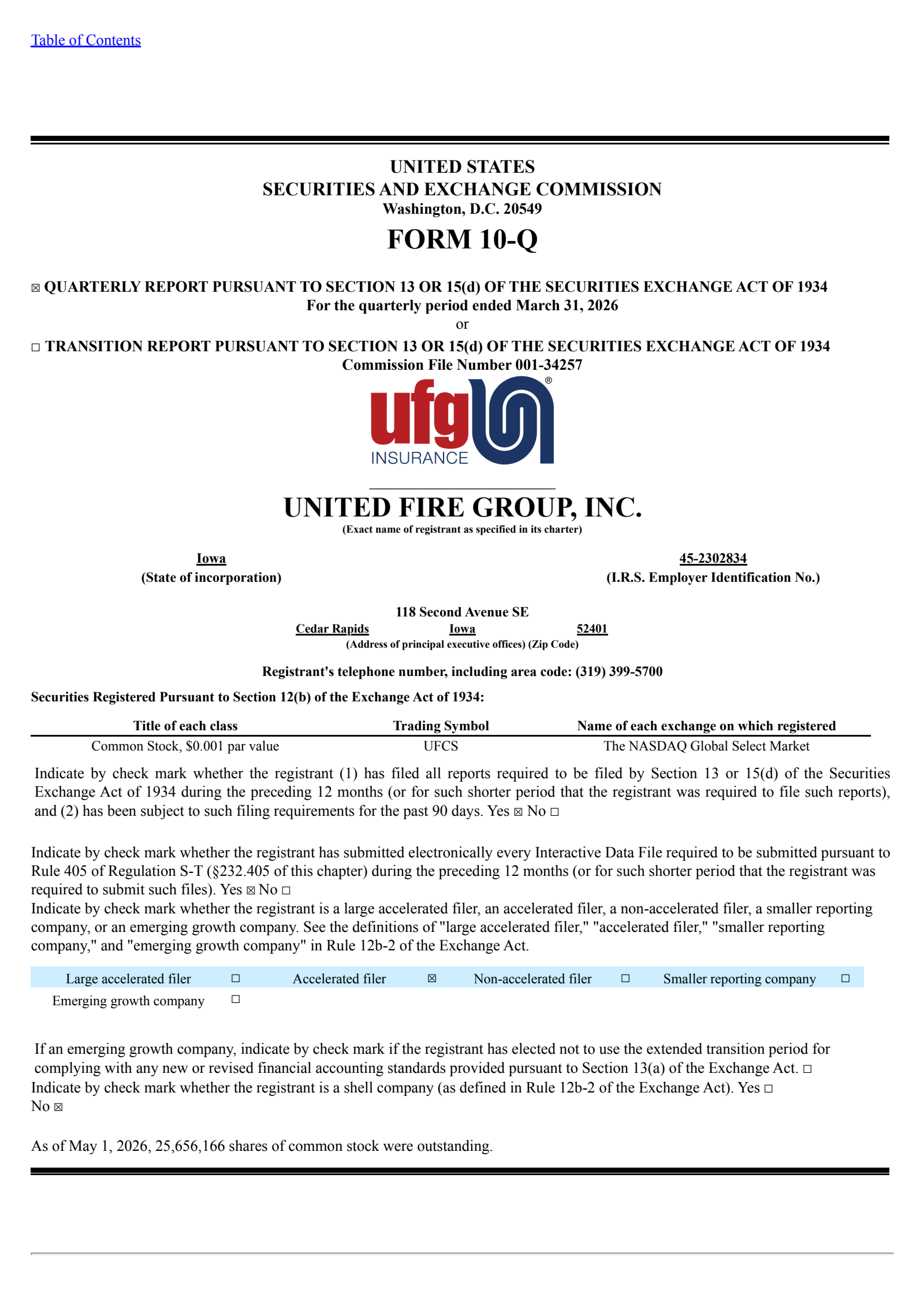 United Fire Group's Q1 2026 Quarterly report
