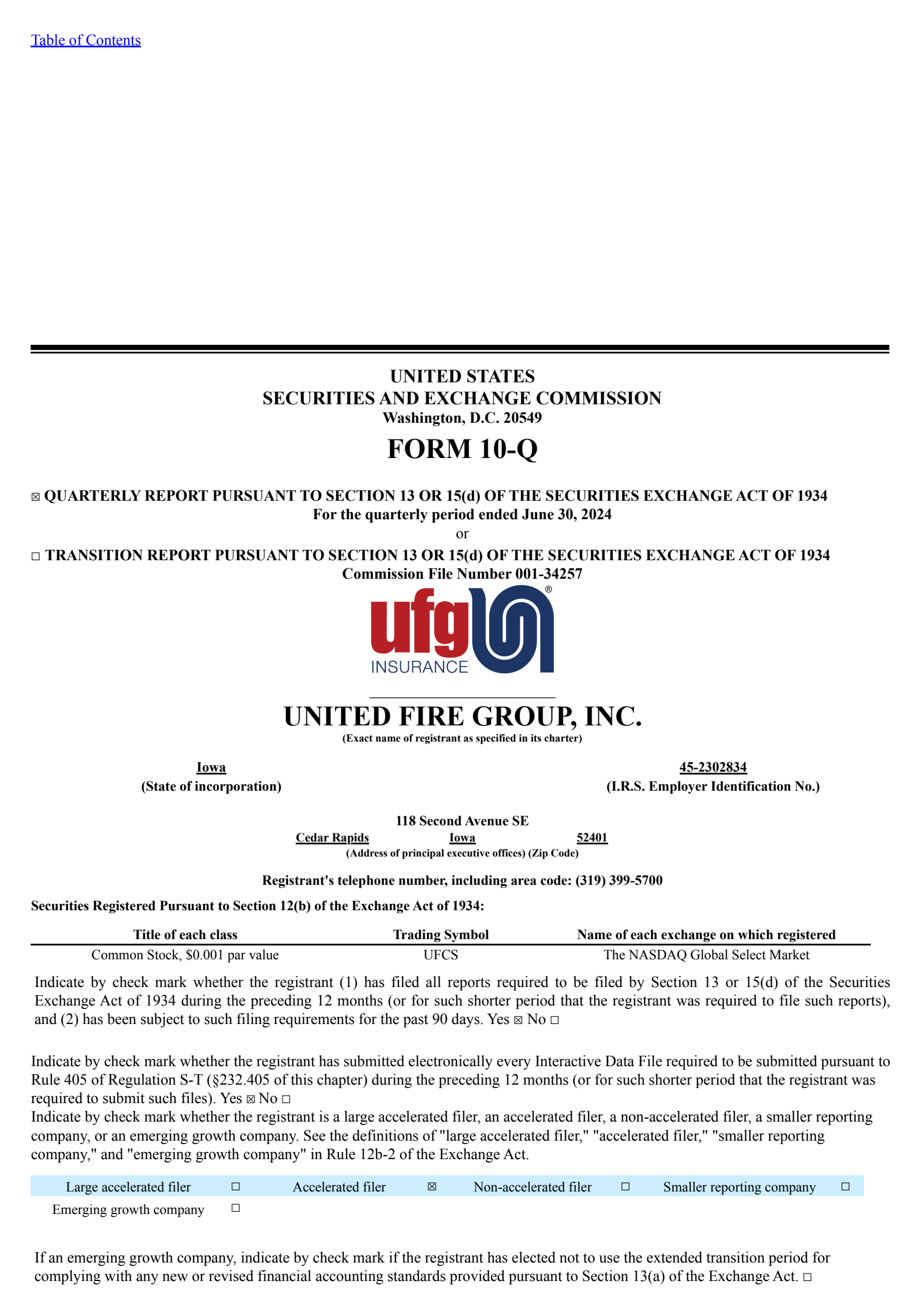 United Fire Group's Q2 2024 Quarterly report