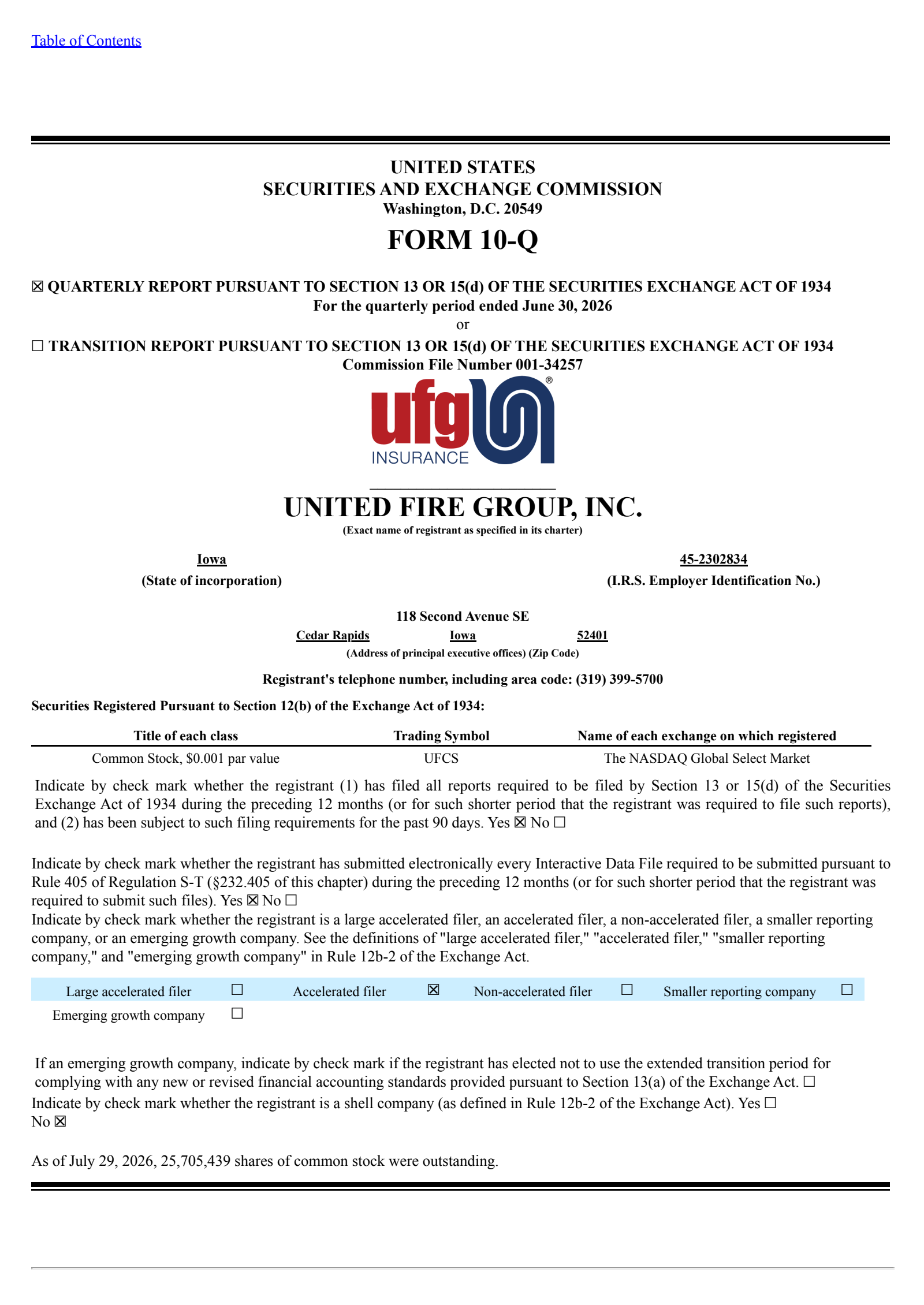 United Fire Group's Q2 2026 Quarterly report
