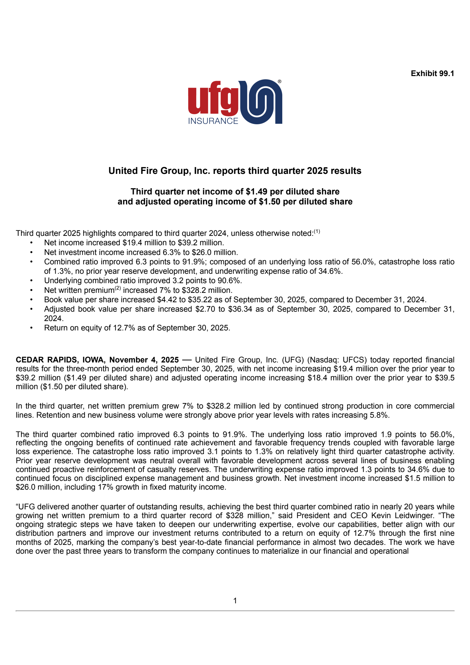 United Fire Group's Q3 2025 Earnings Release