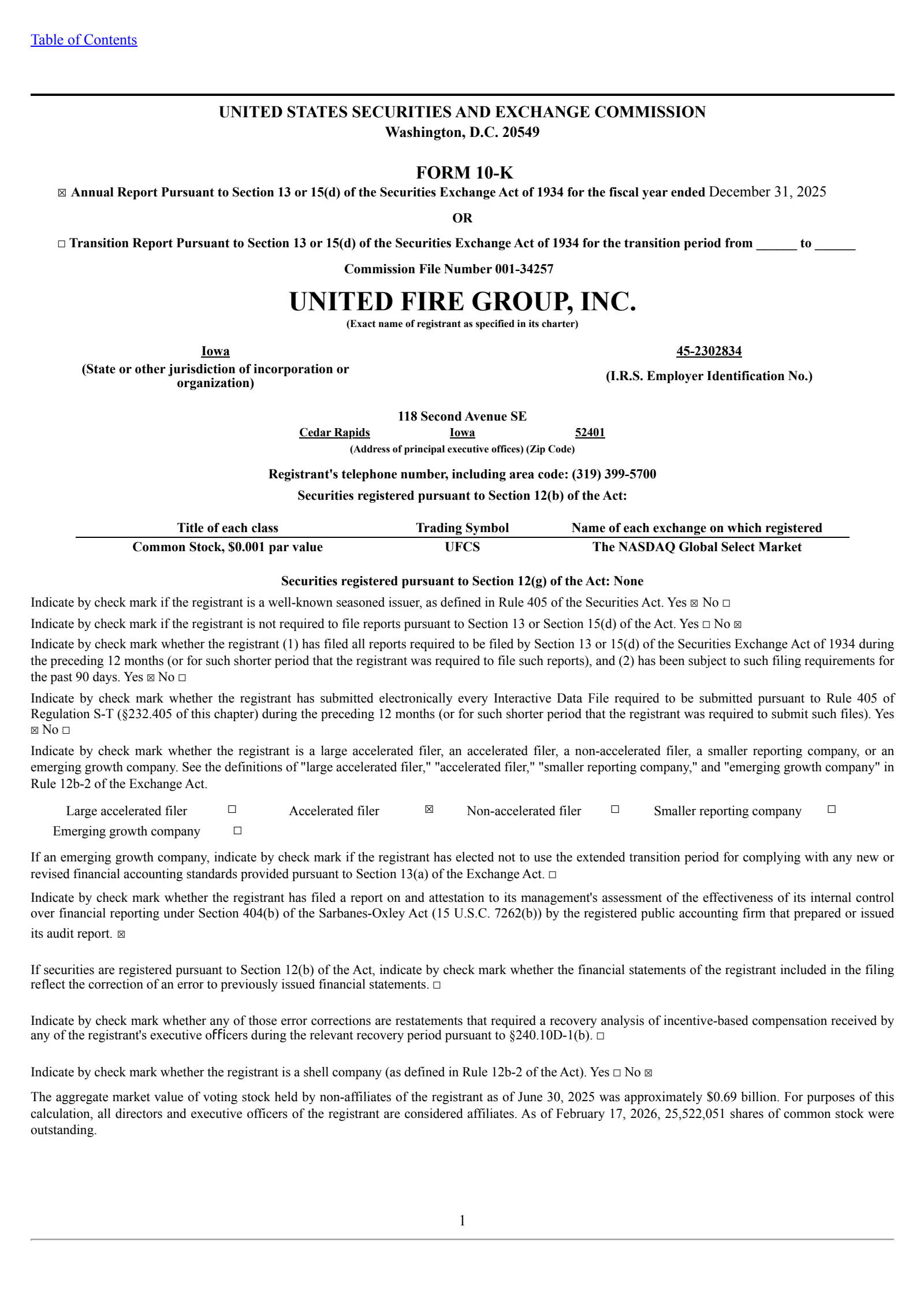 United Fire Group's Q4 2025 Annual report